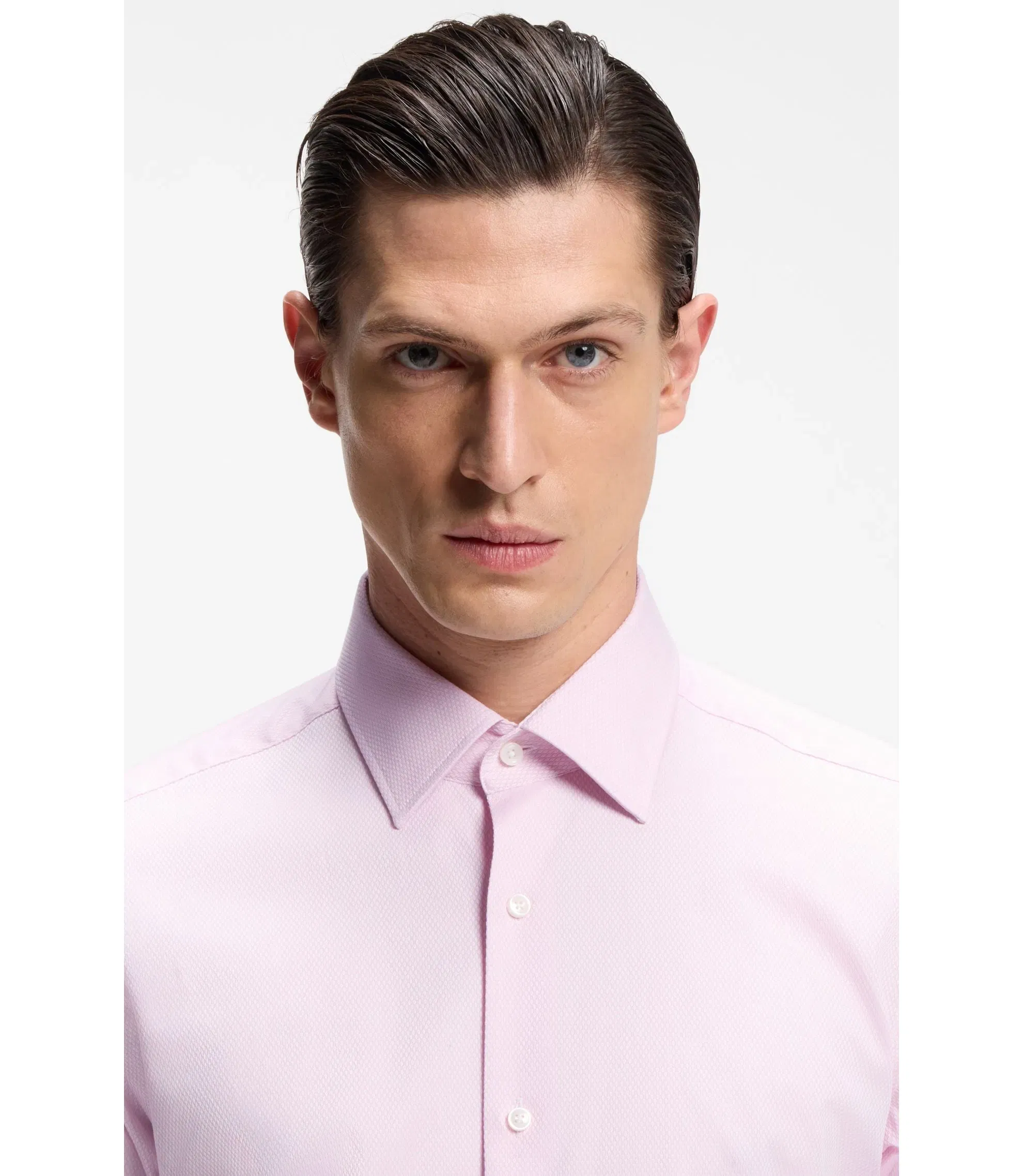 Boss Easy Iron Regular Fit Shirt In Stretch Cotton Dobby Light Pink