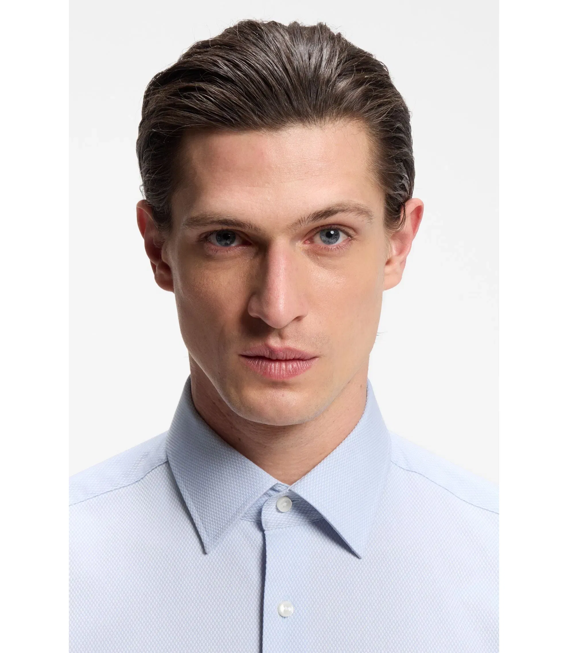 Boss Easy Iron Regular Fit Shirt In Stretch Cotton Dobby Light Blue