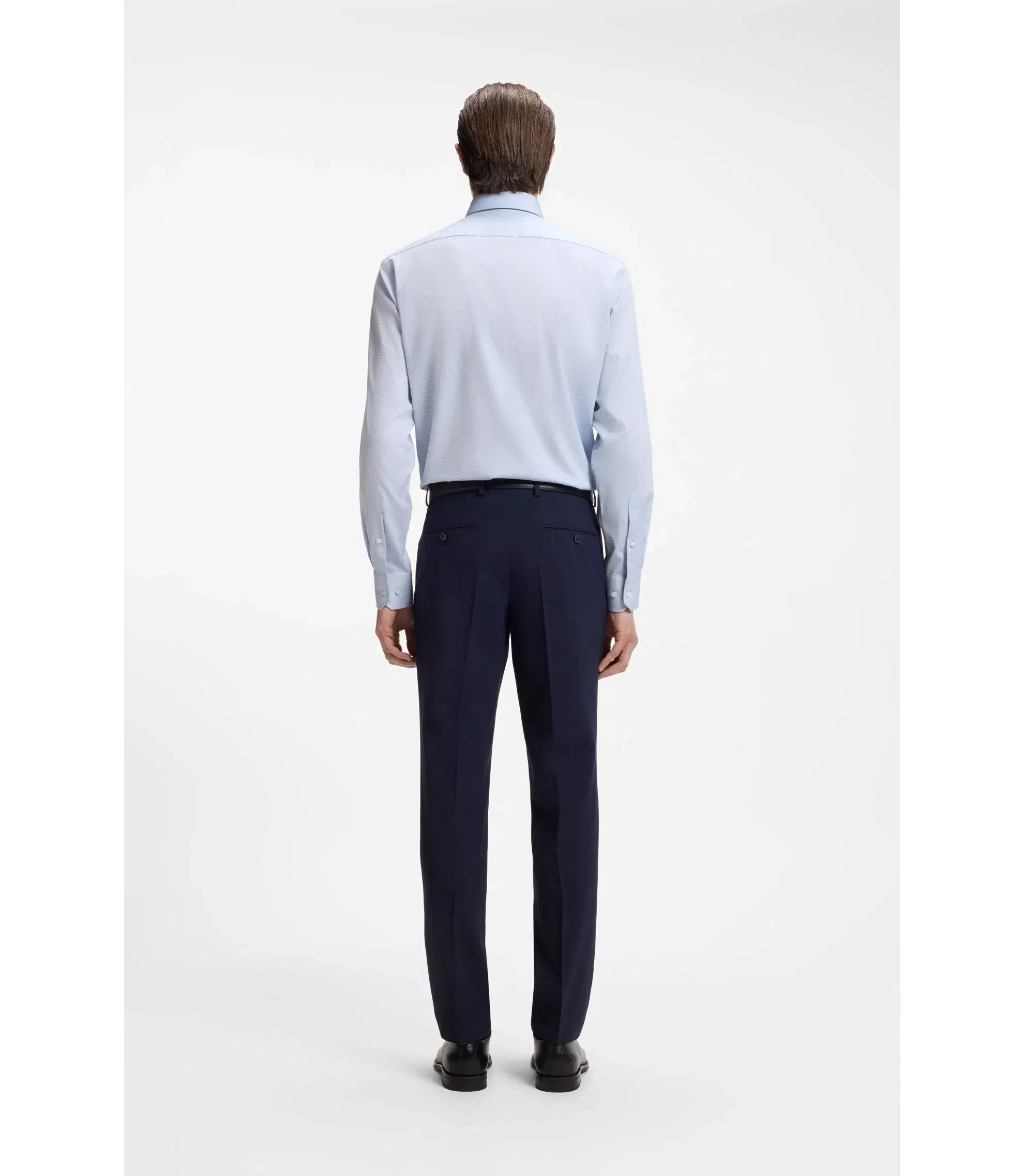 Boss Easy Iron Regular Fit Shirt In Stretch Cotton Dobby Light Blue