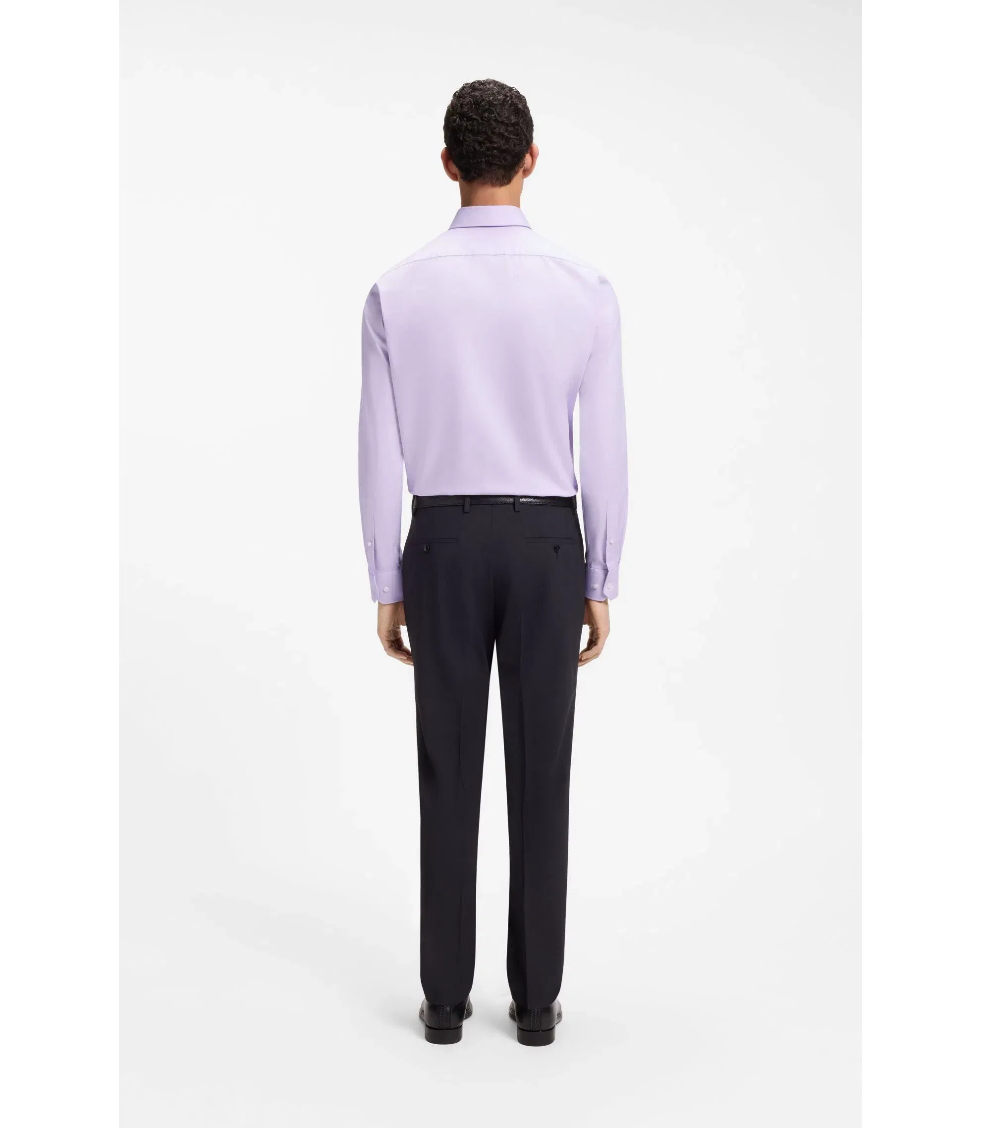 Boss Easy Iron Regular Fit Shirt In Stretch Cotton Light Purple