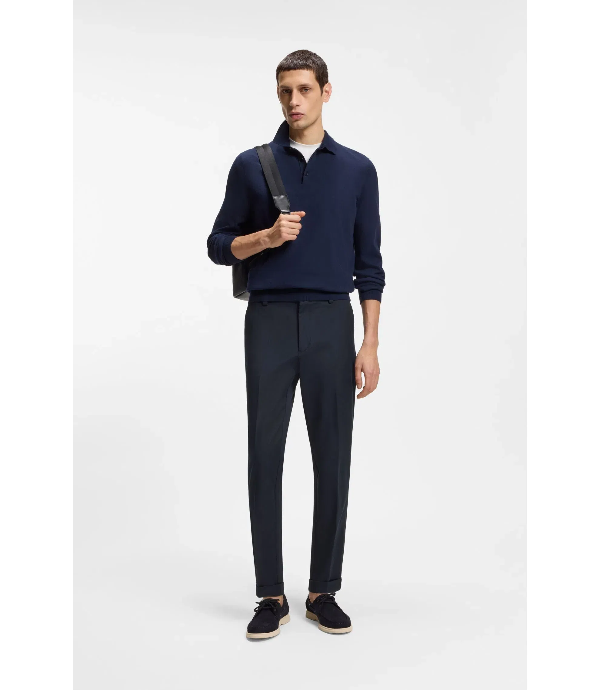 Boss Easy Iron Modern Fit Trousers In Cotton Blend Twill Dark Blue