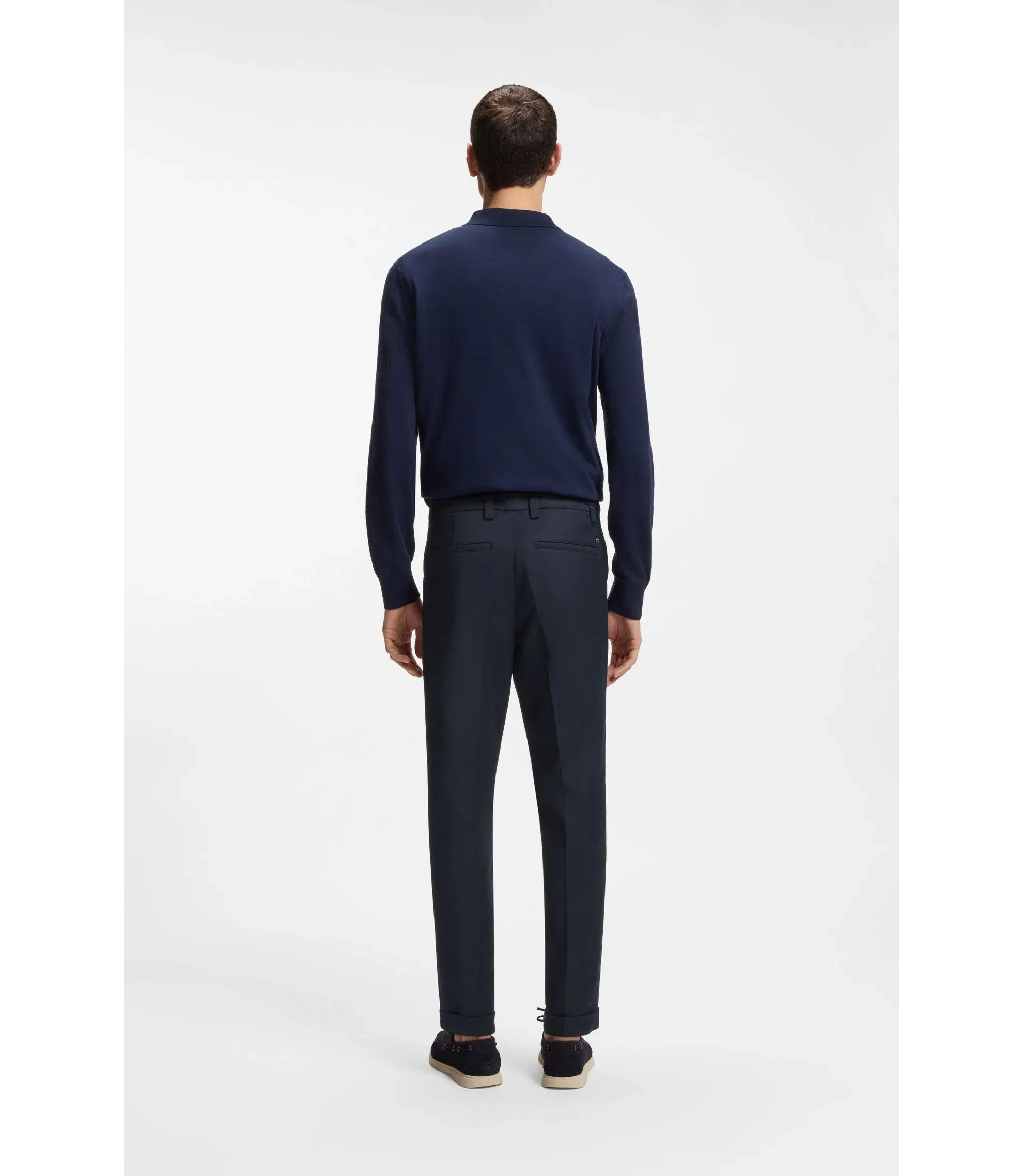 Boss Easy Iron Modern Fit Trousers In Cotton Blend Twill Dark Blue