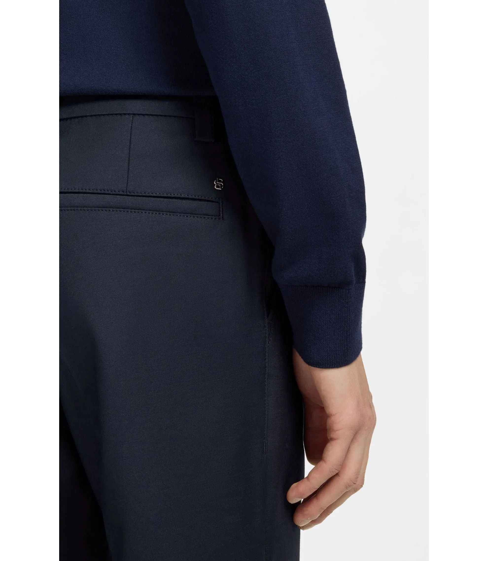 Boss Easy Iron Modern Fit Trousers In Cotton Blend Twill Dark Blue