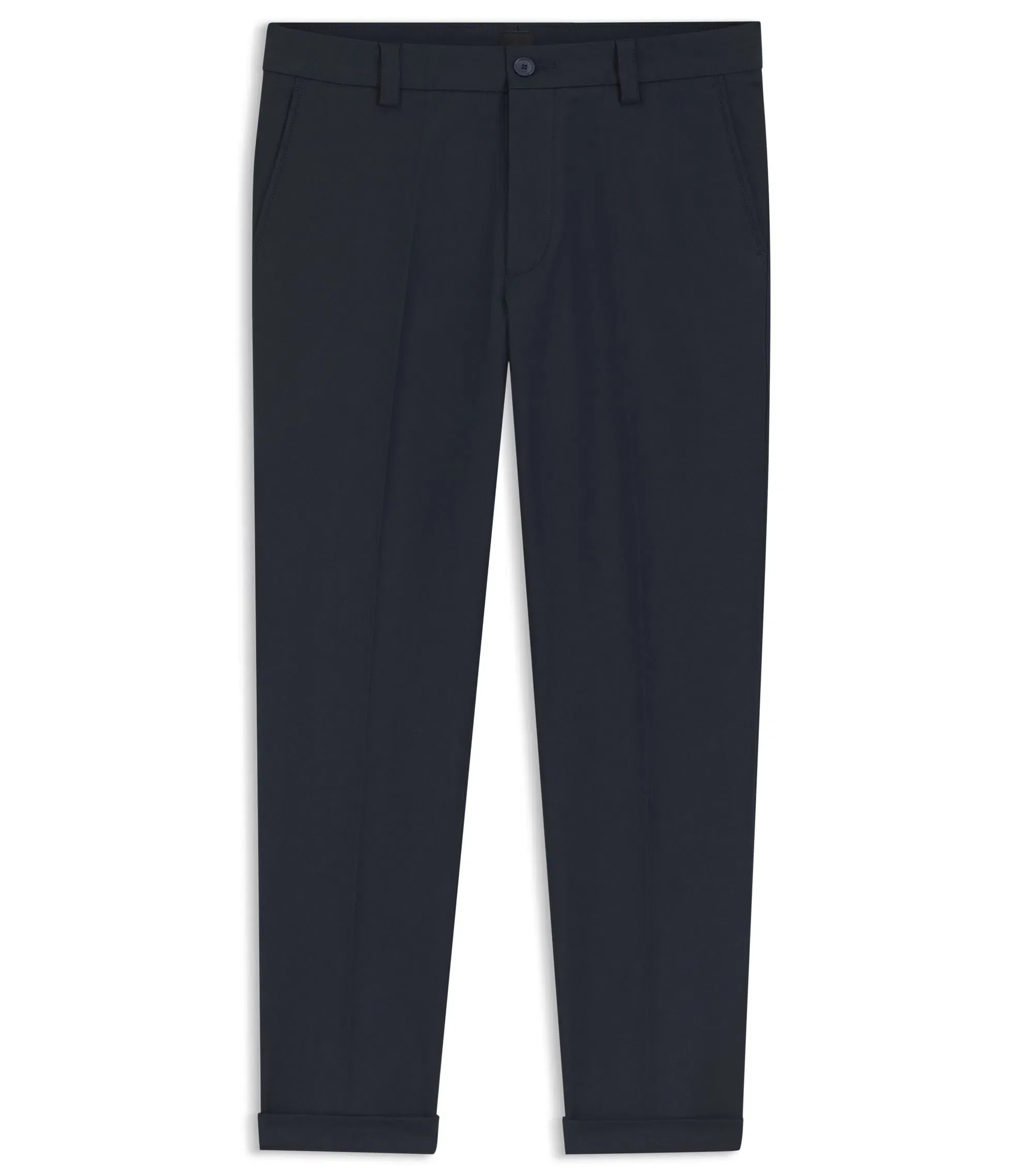 Boss Easy Iron Modern Fit Trousers In Cotton Blend Twill Dark Blue