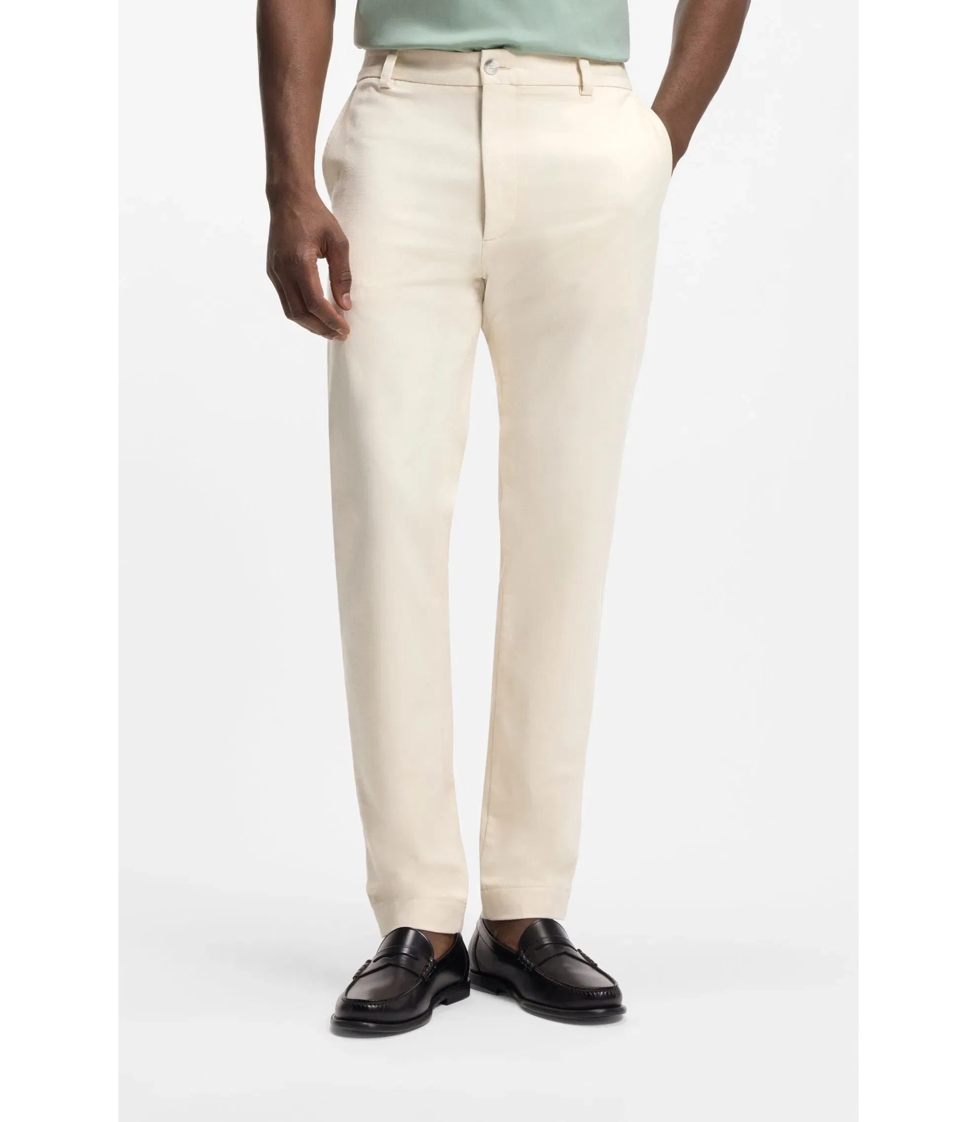 Boss Easy Iron Modern Fit Trousers In Cotton Blend Twill White