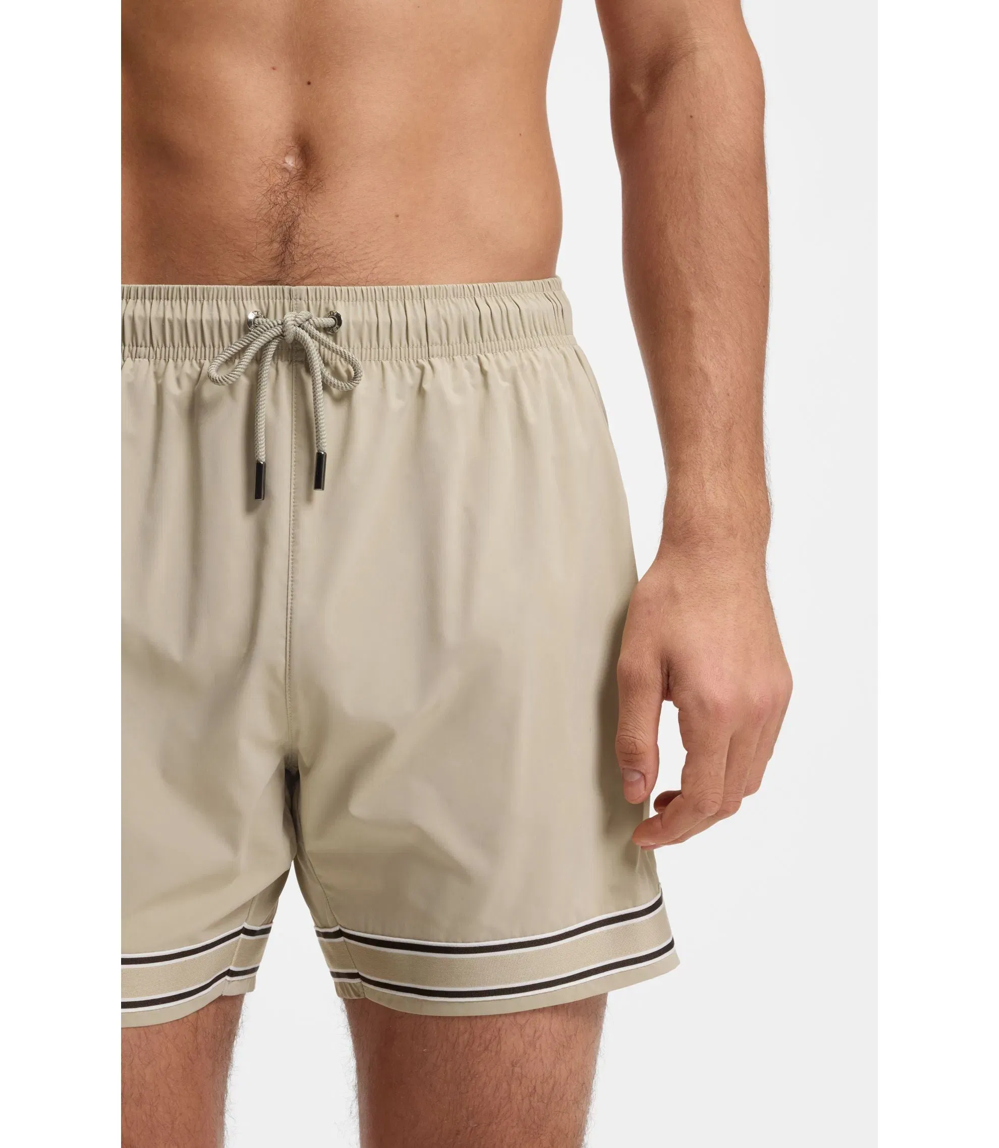 Boss Drawstring Swim Shorts In Stretch Fabric With Tape Trim Light Beige