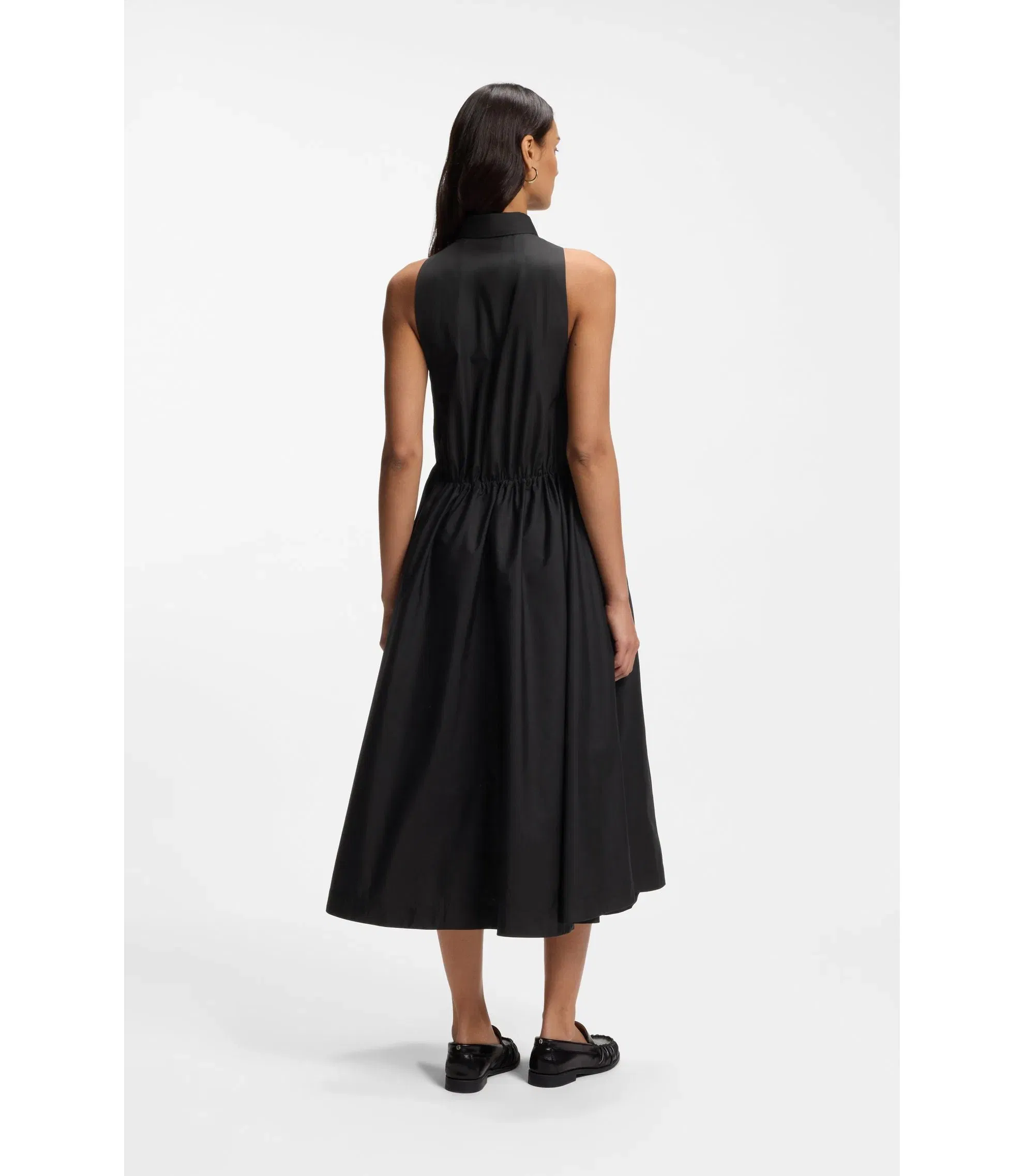Boss Drawcord Waist Dress In Cotton Poplin Black Women's