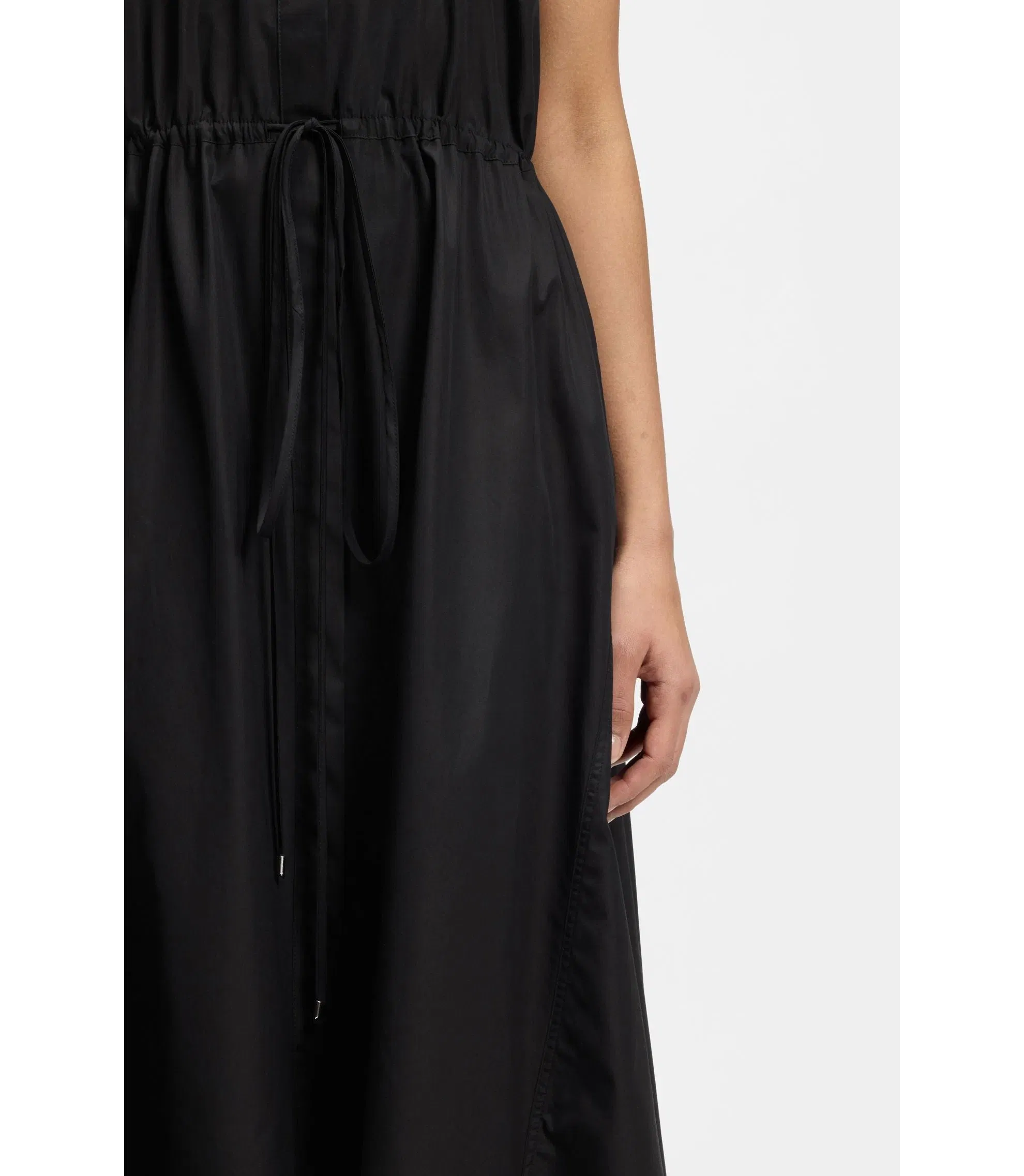 Boss Drawcord Waist Dress In Cotton Poplin Black Women's