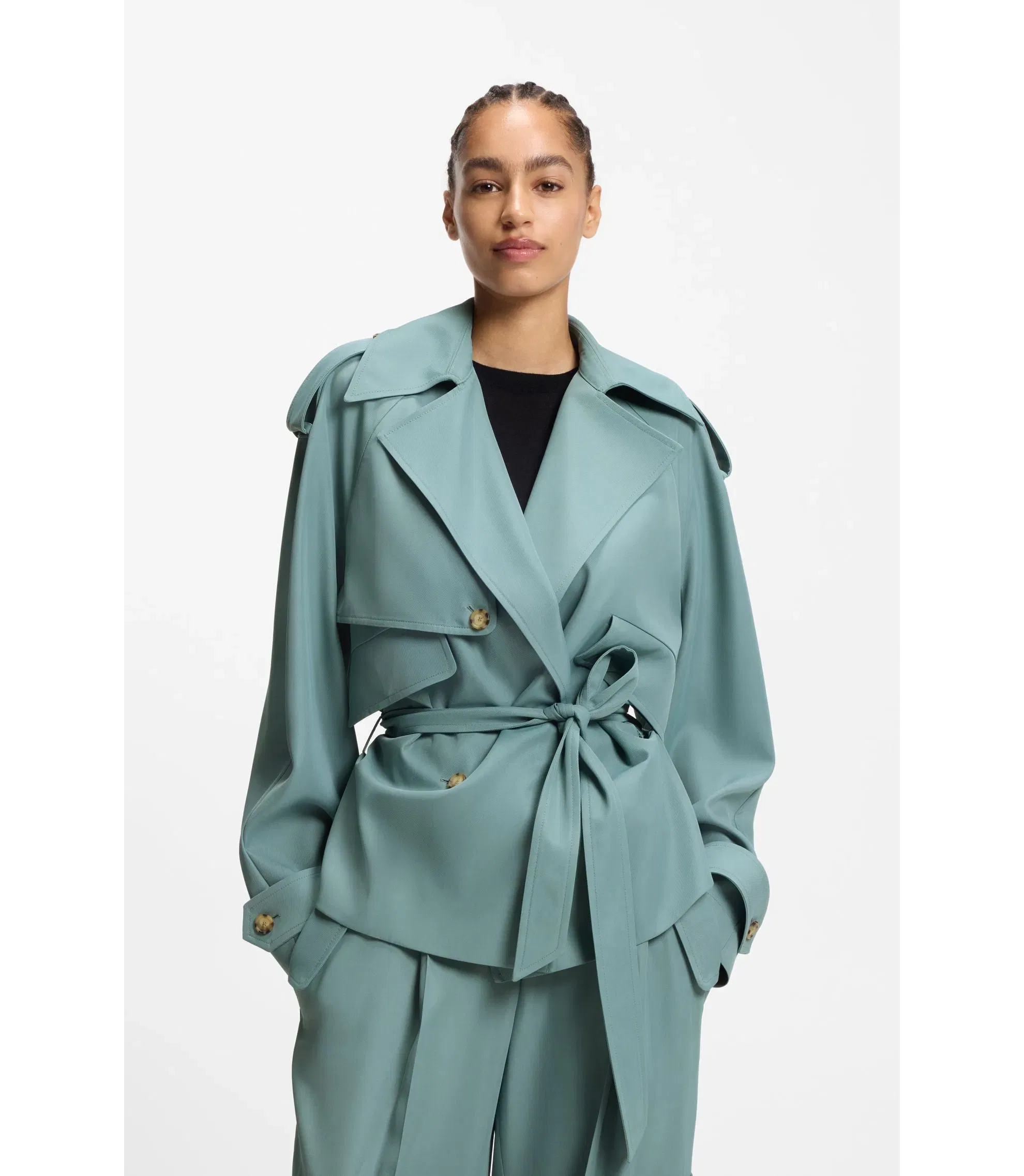 Boss Drapey Twill Jacket In A Relaxed Fit Blue Women's