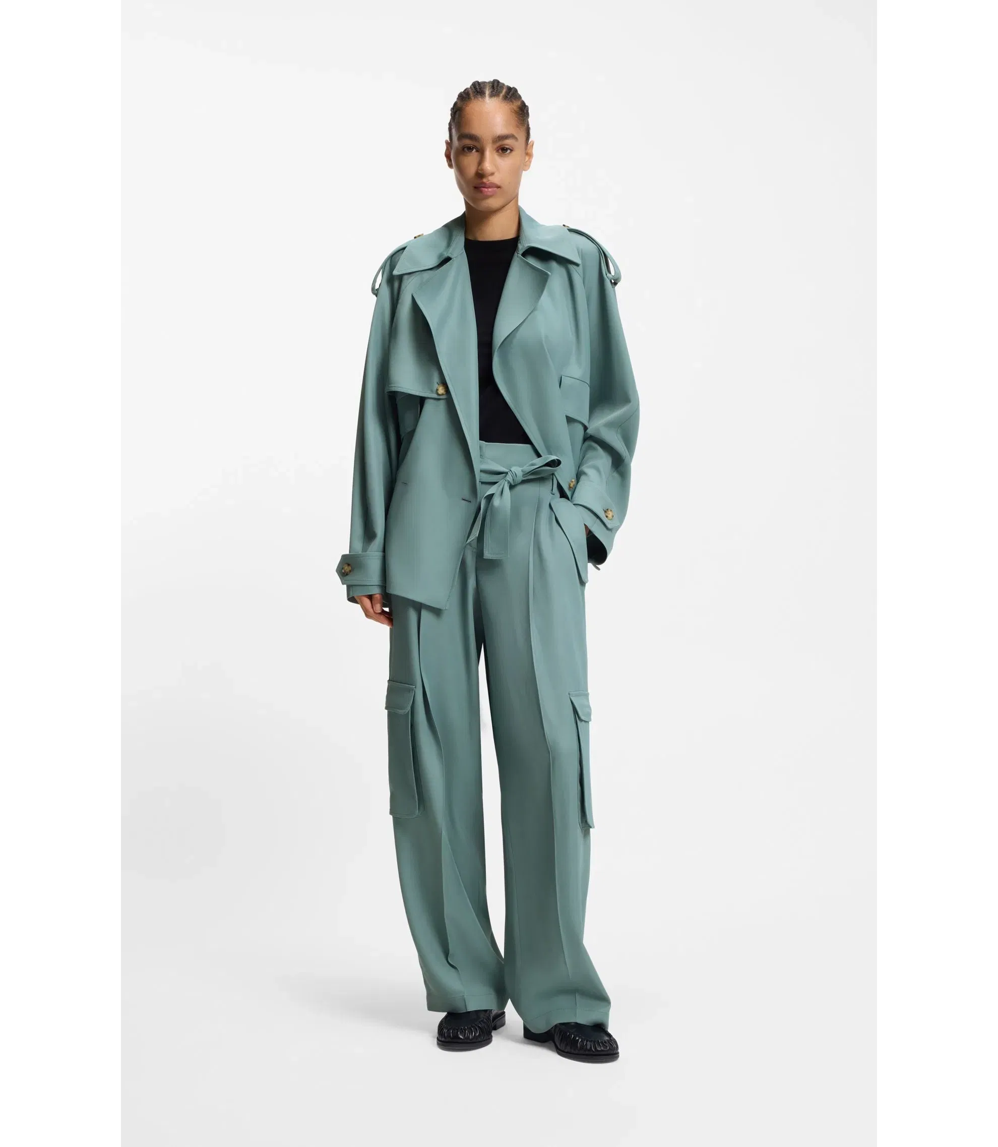 Boss Drapey Twill Jacket In A Relaxed Fit Blue Women's