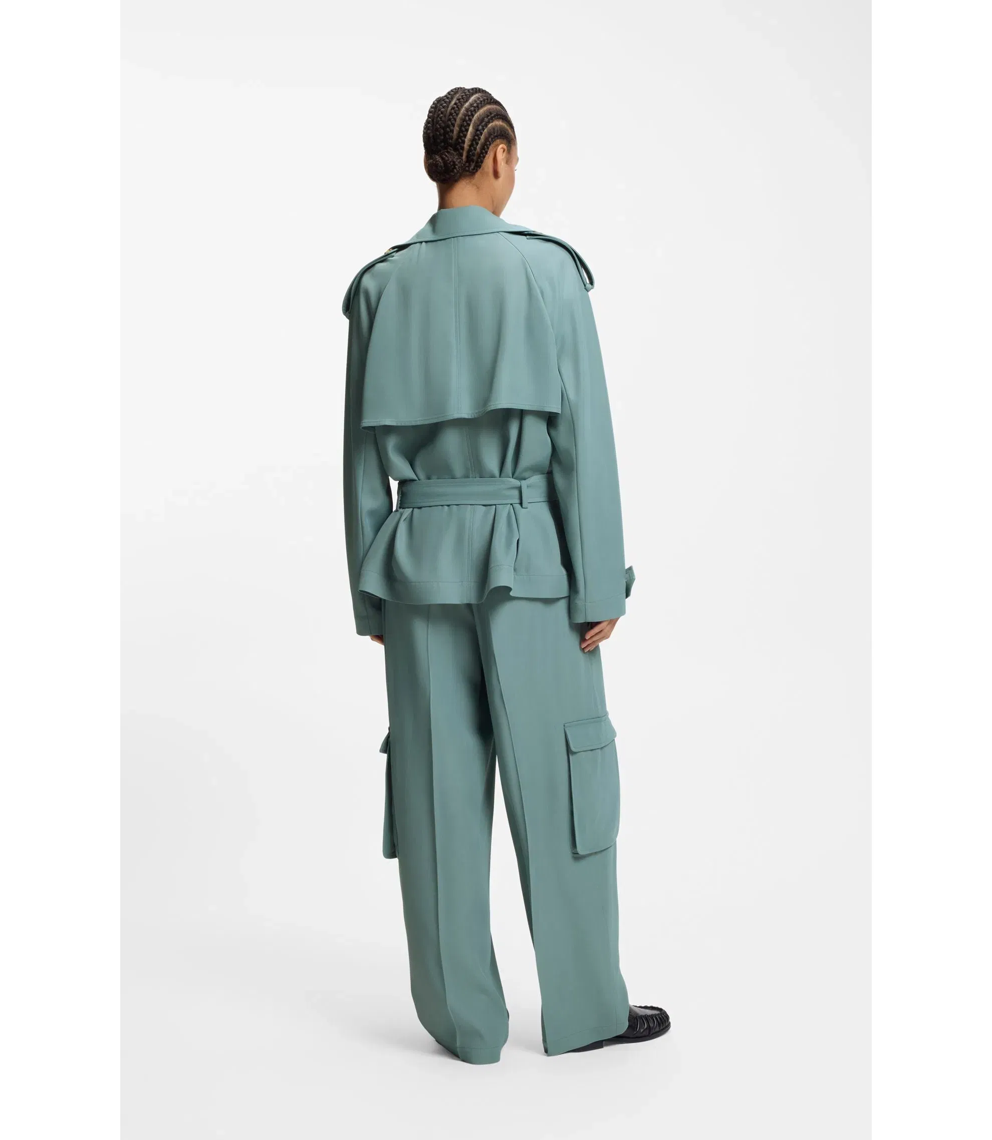 Boss Drapey Twill Jacket In A Relaxed Fit Blue Women's