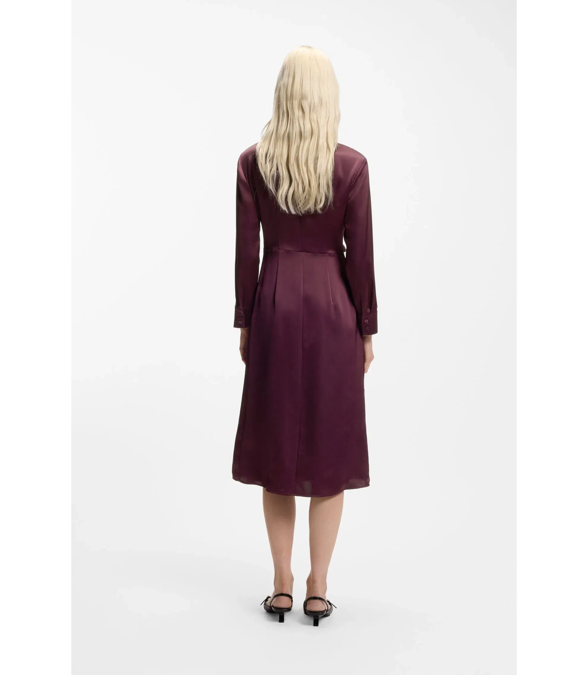 Hugo Drape Detail Midi Dress In Satin Dark Purple Women's