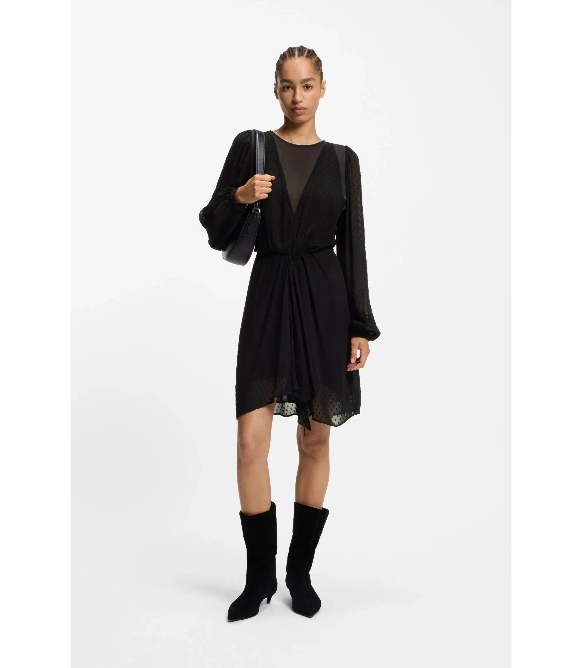Boss Drape Detail Dress With Polka Dots Black Women's