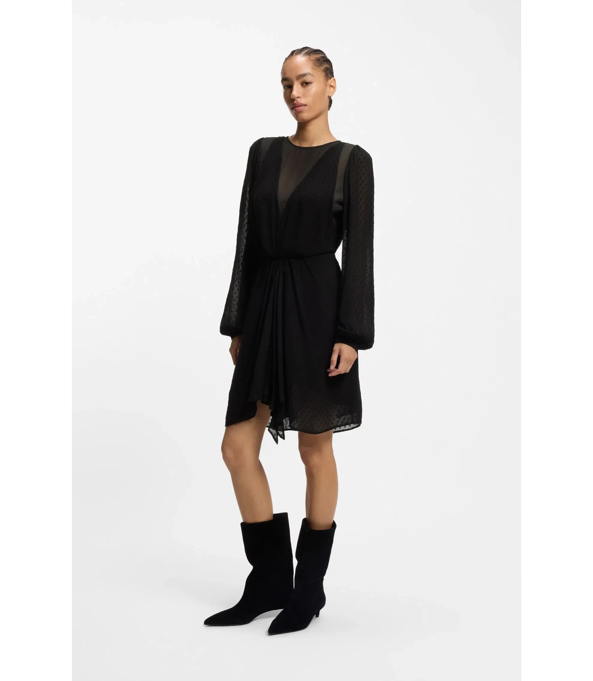 Boss Drape Detail Dress With Polka Dots Black Women's