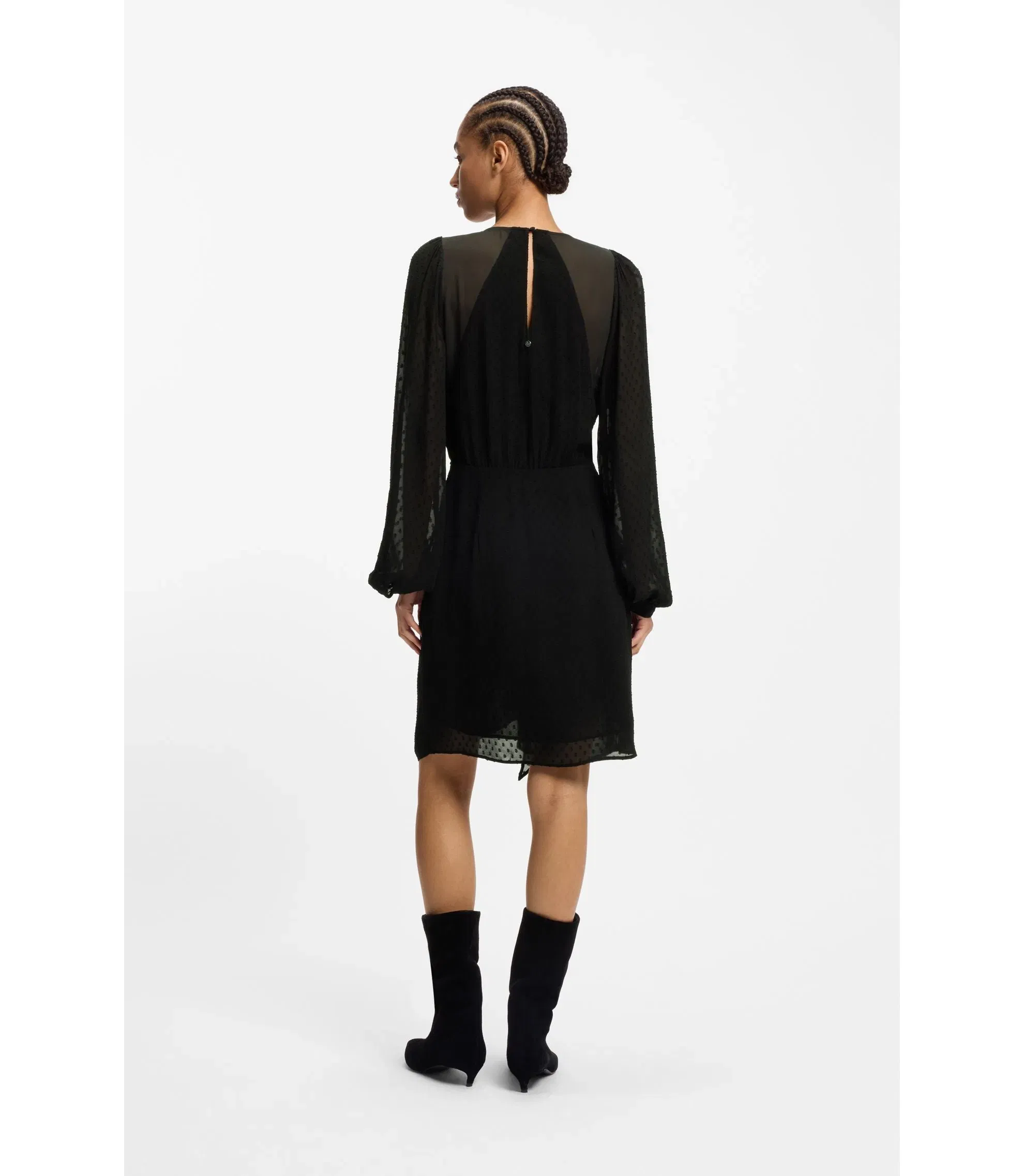 Boss Drape Detail Dress With Polka Dots Black Women's
