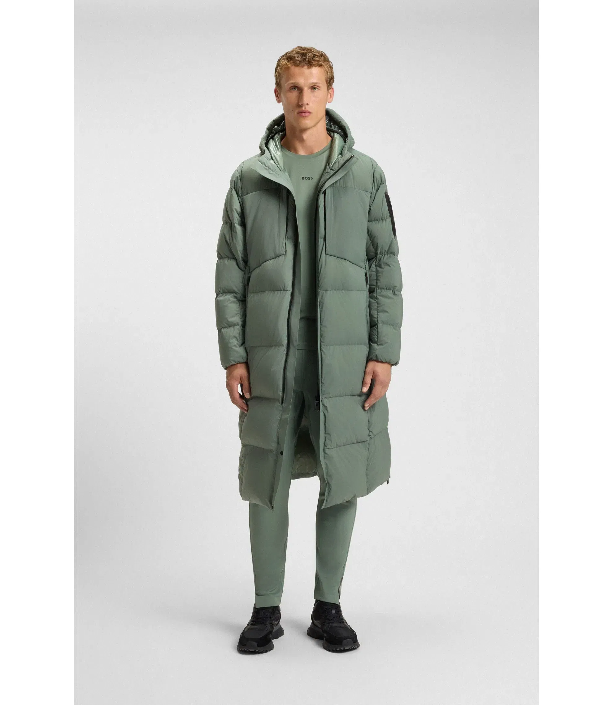 Boss Down Filled Long Jacket With Water Repellent Finish Light Green