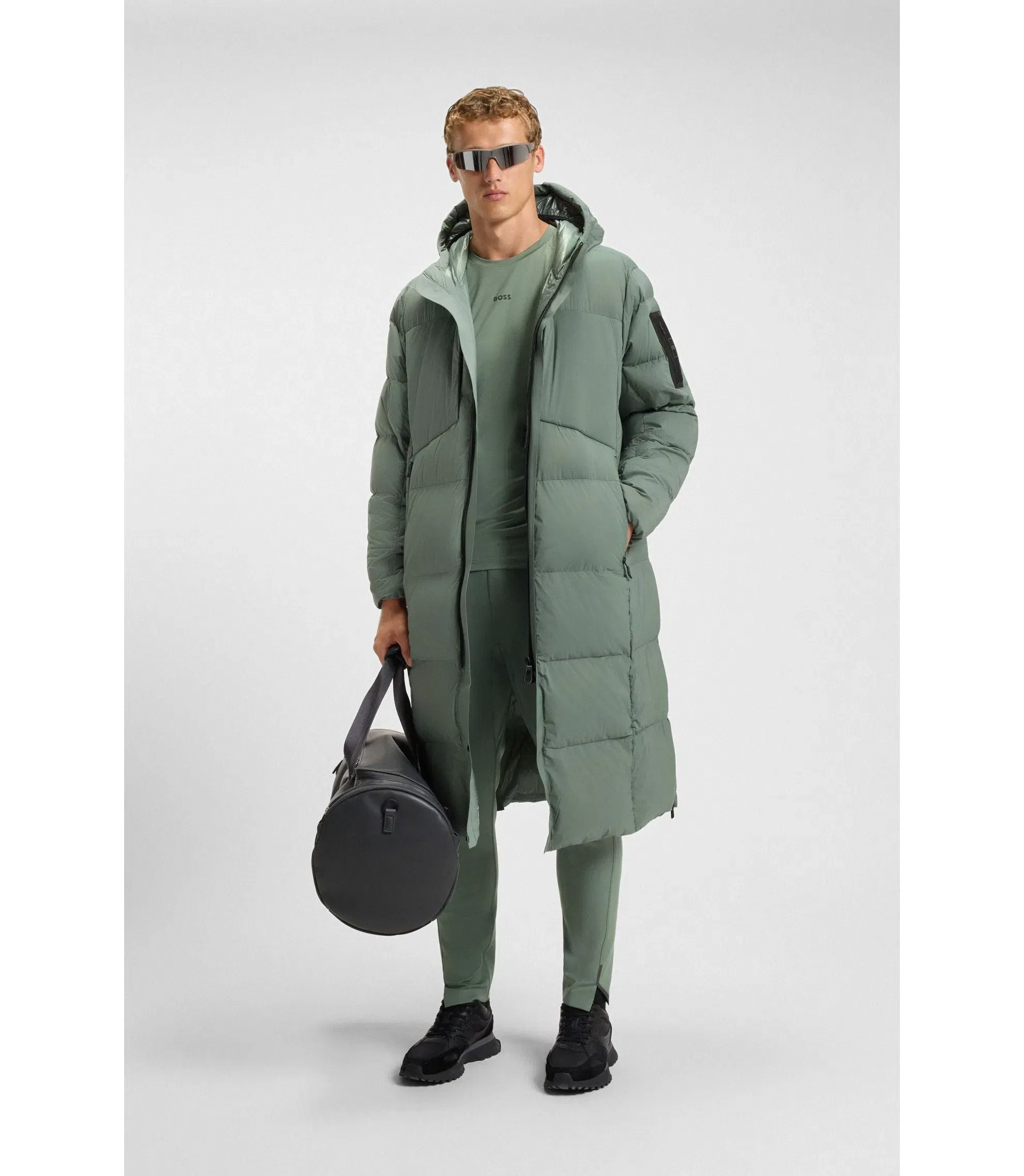 Boss Down Filled Long Jacket With Water Repellent Finish Light Green