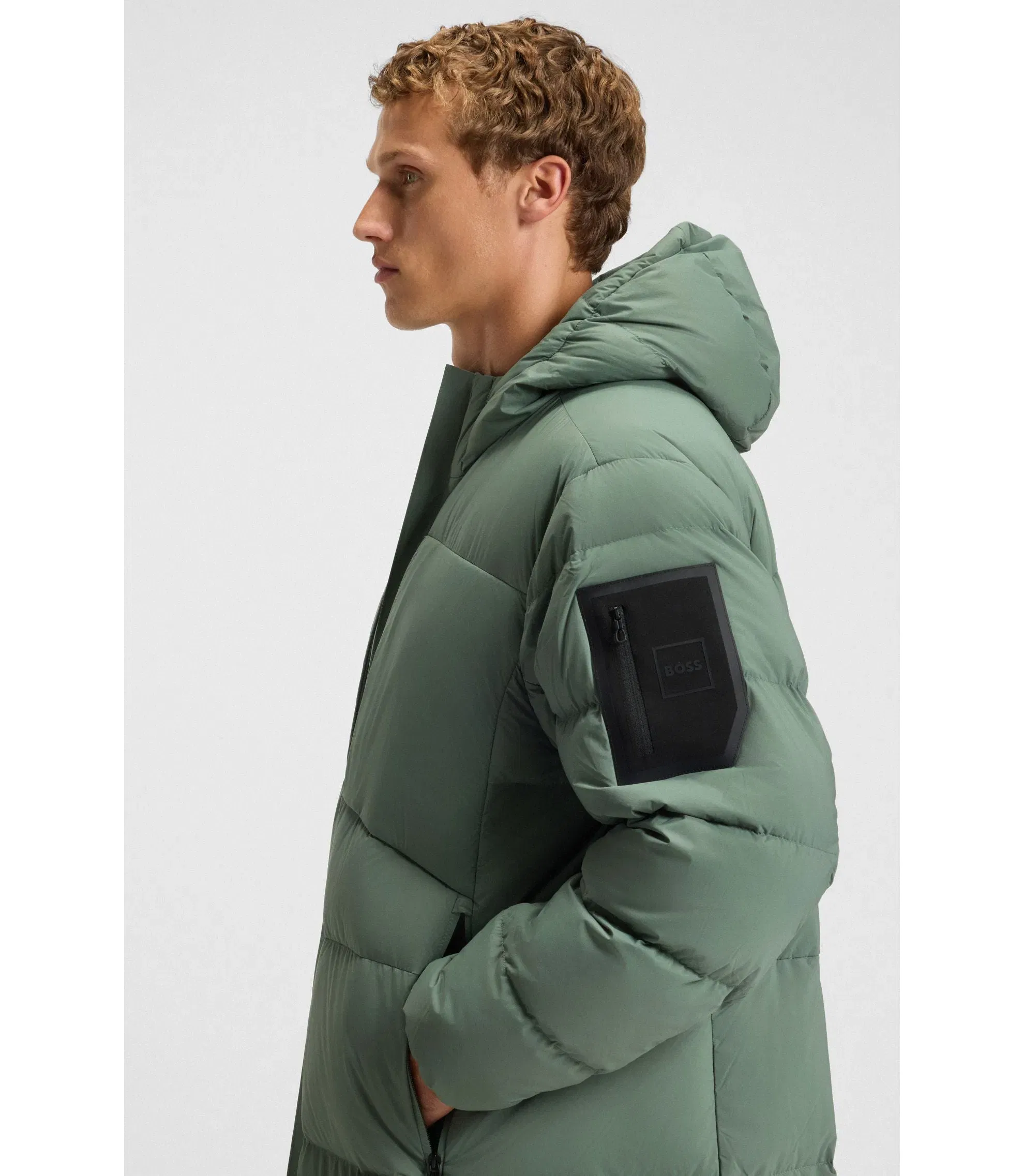 Boss Down Filled Long Jacket With Water Repellent Finish Light Green