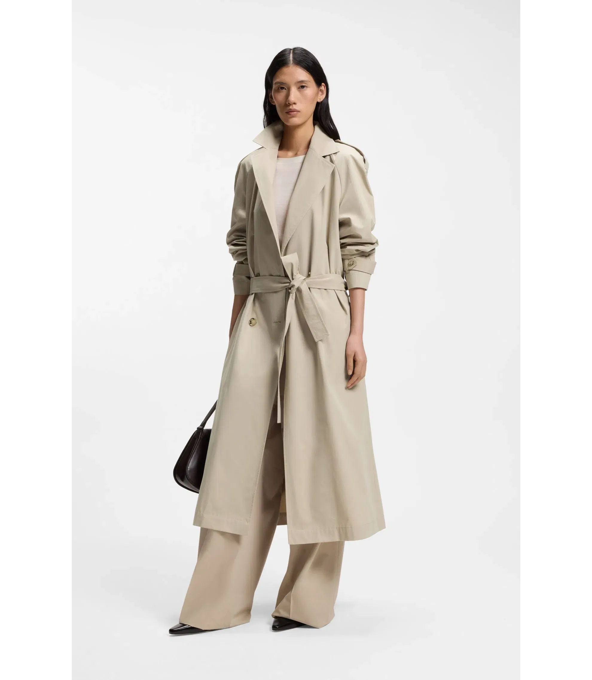 Boss Double Breasted Trench Coat With Low Waist Belt Light Beige Women's