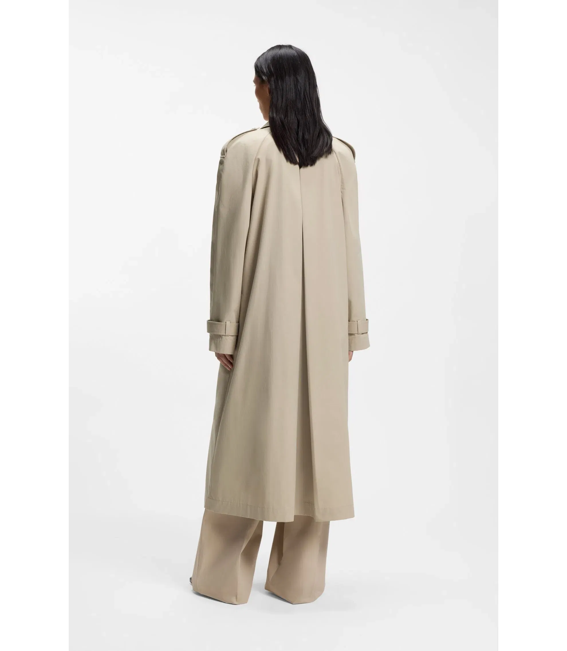 Boss Double Breasted Trench Coat With Low Waist Belt Light Beige Women's