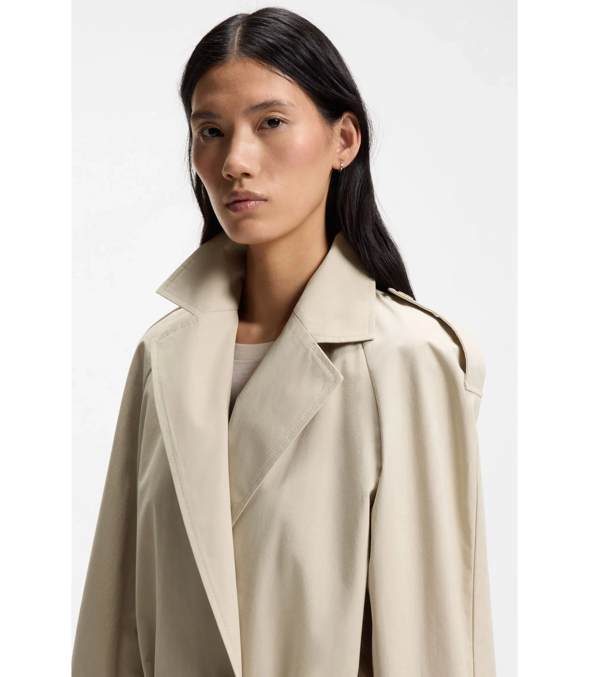 Boss Double Breasted Trench Coat With Low Waist Belt Light Beige Women's