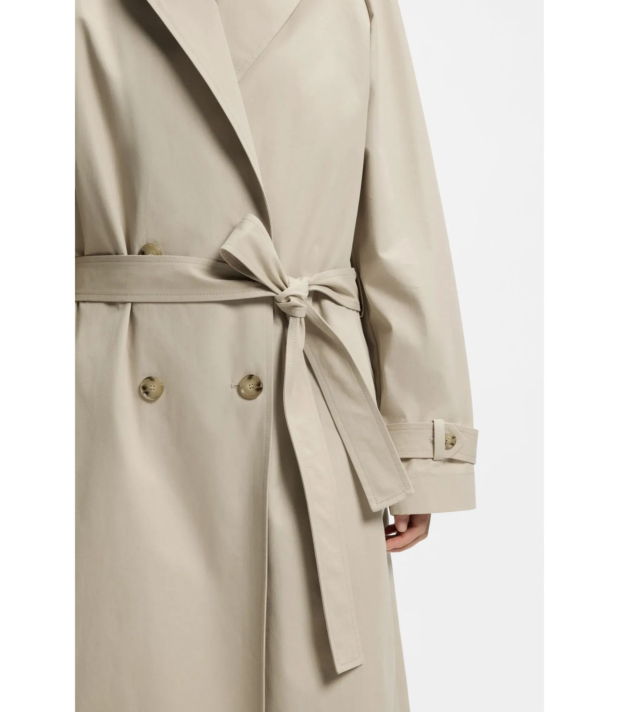 Boss Double Breasted Trench Coat With Low Waist Belt Light Beige Women's