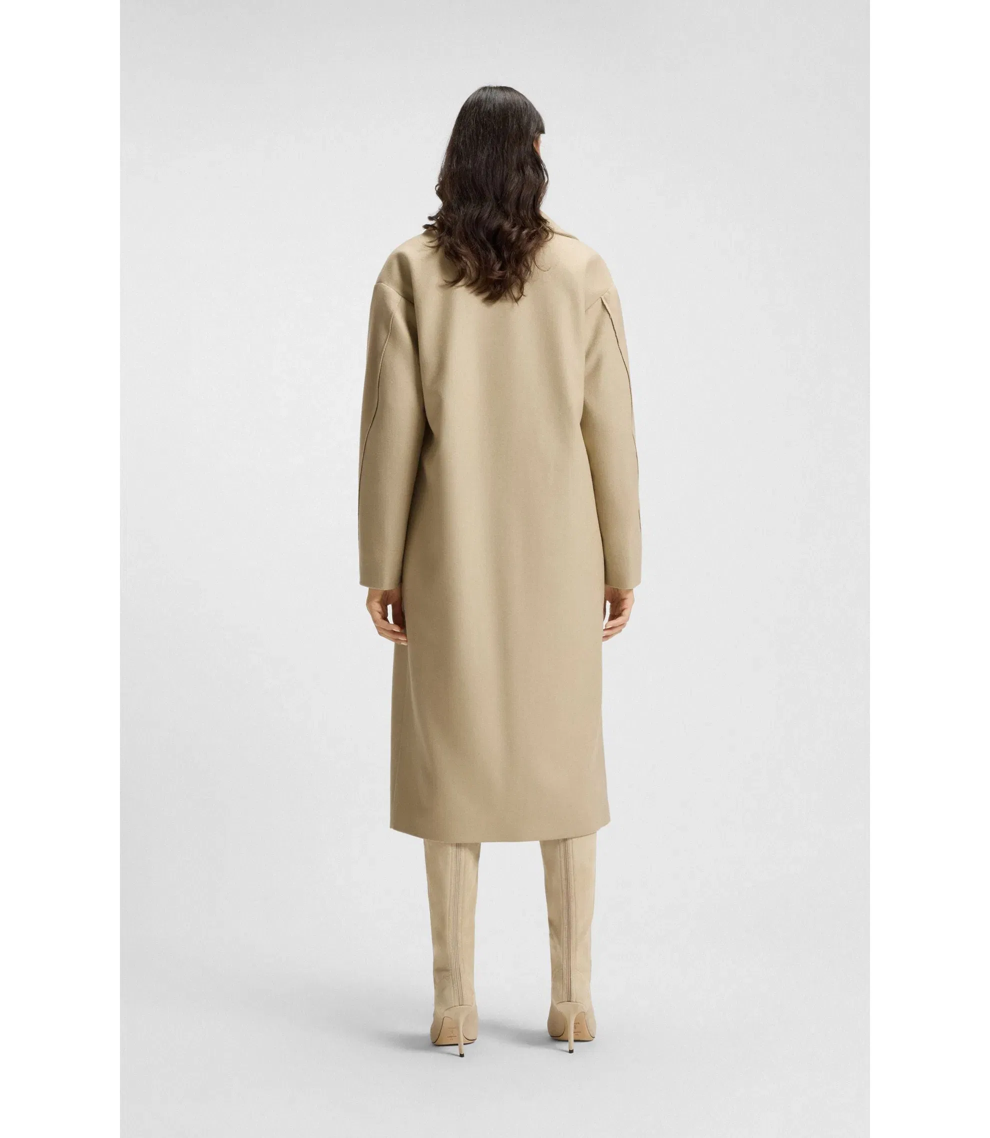 Boss Double Breasted Coat In Virgin Wool And Cashmere Light Beige Women's