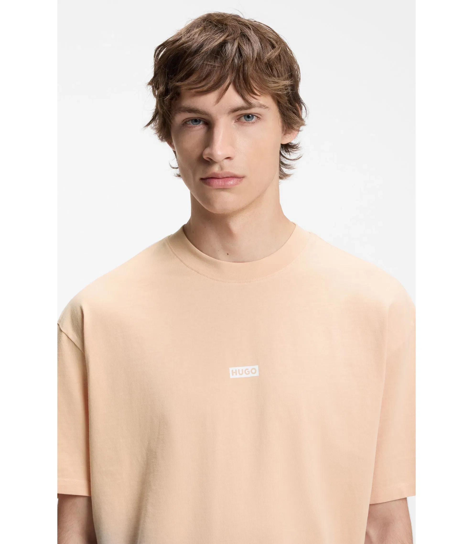 Hugo Dip Dyed Logo T-Shirt In Cotton Jersey Light Orange