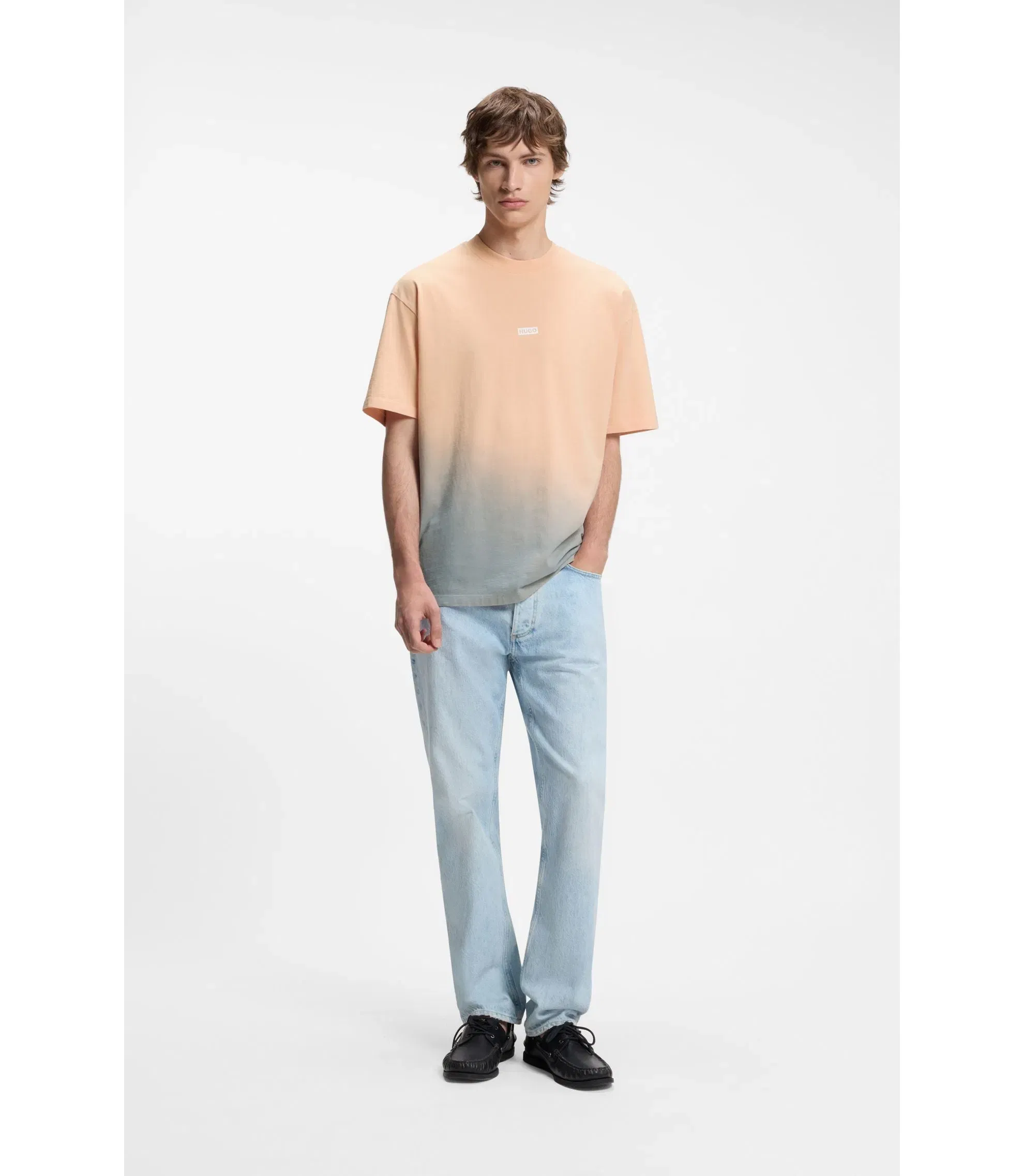 Hugo Dip Dyed Logo T-Shirt In Cotton Jersey Light Orange