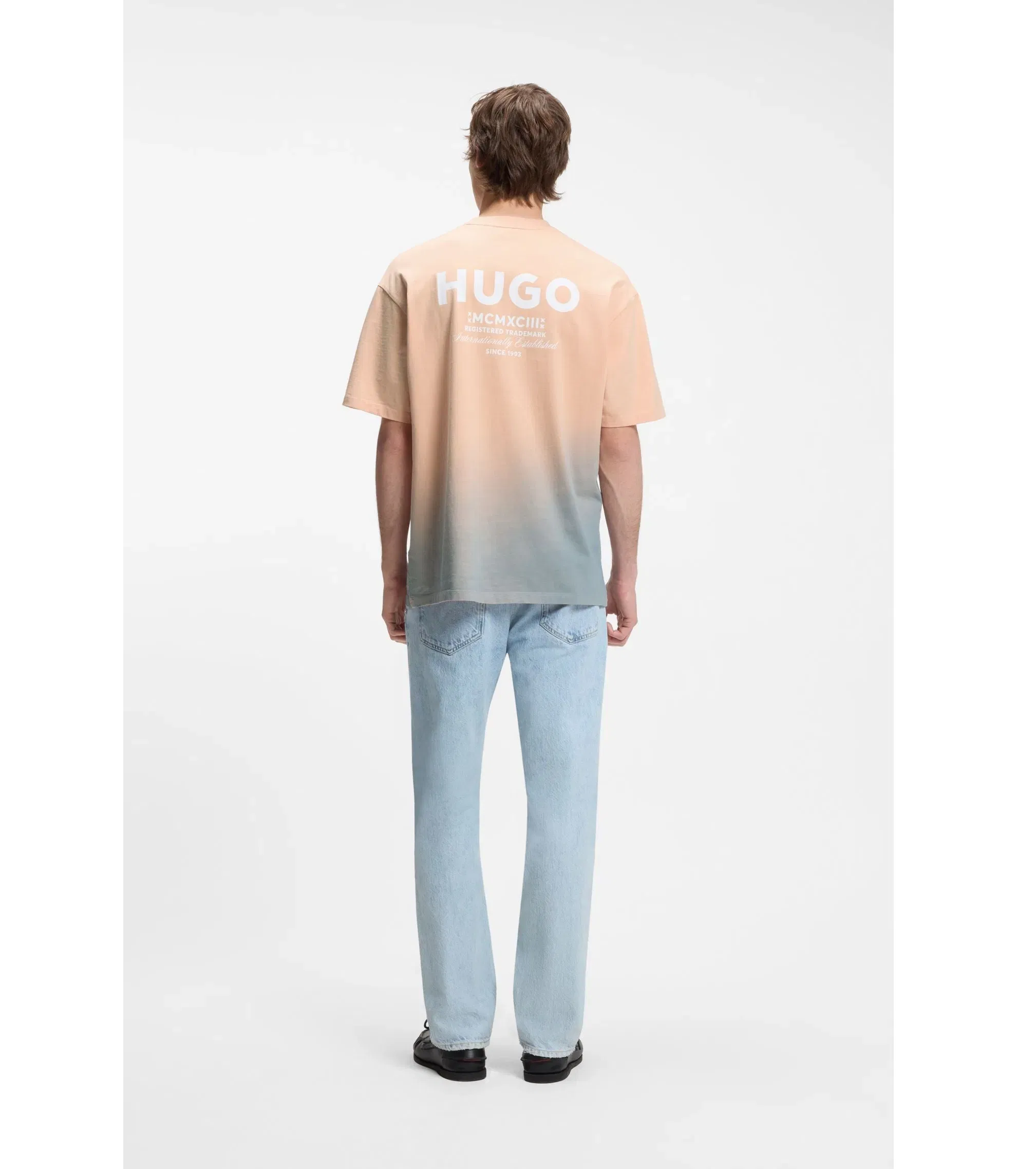 Hugo Dip Dyed Logo T-Shirt In Cotton Jersey Light Orange