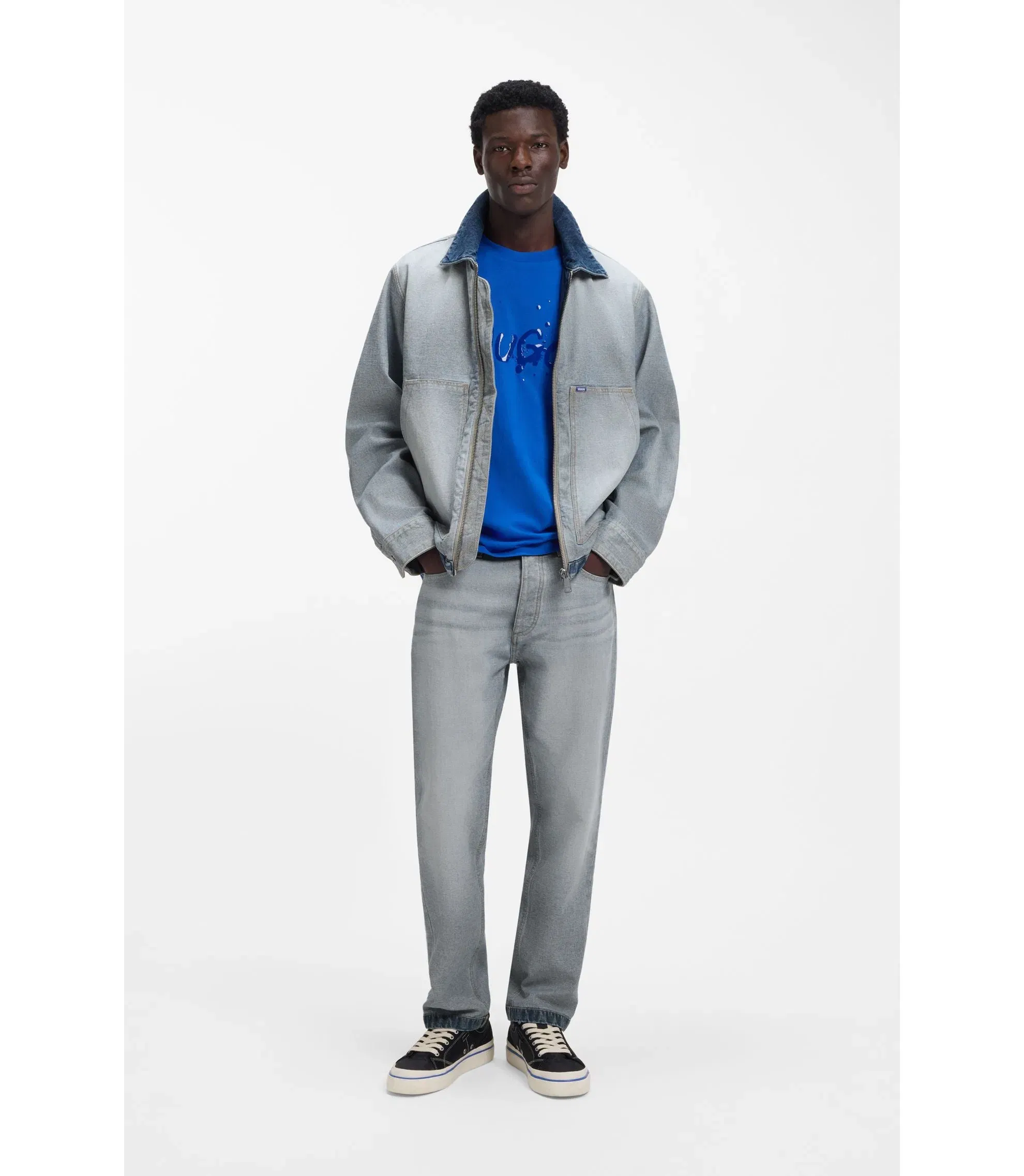 Hugo Denim Jacket With Inside Out Styling Light Blue