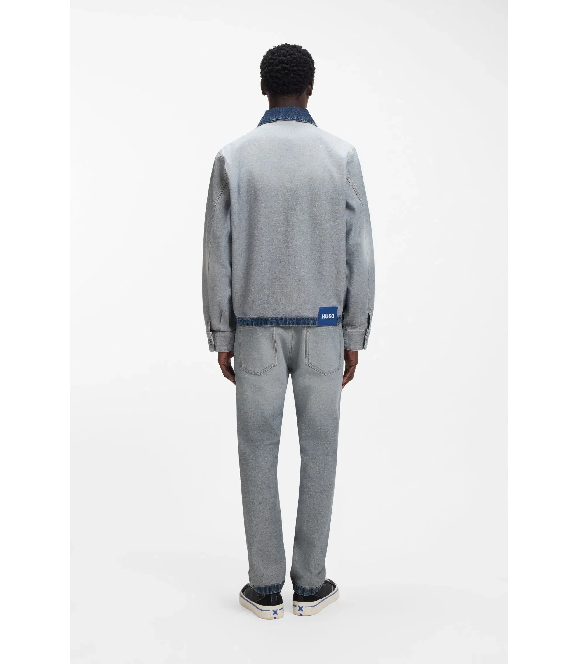Hugo Denim Jacket With Inside Out Styling Light Blue