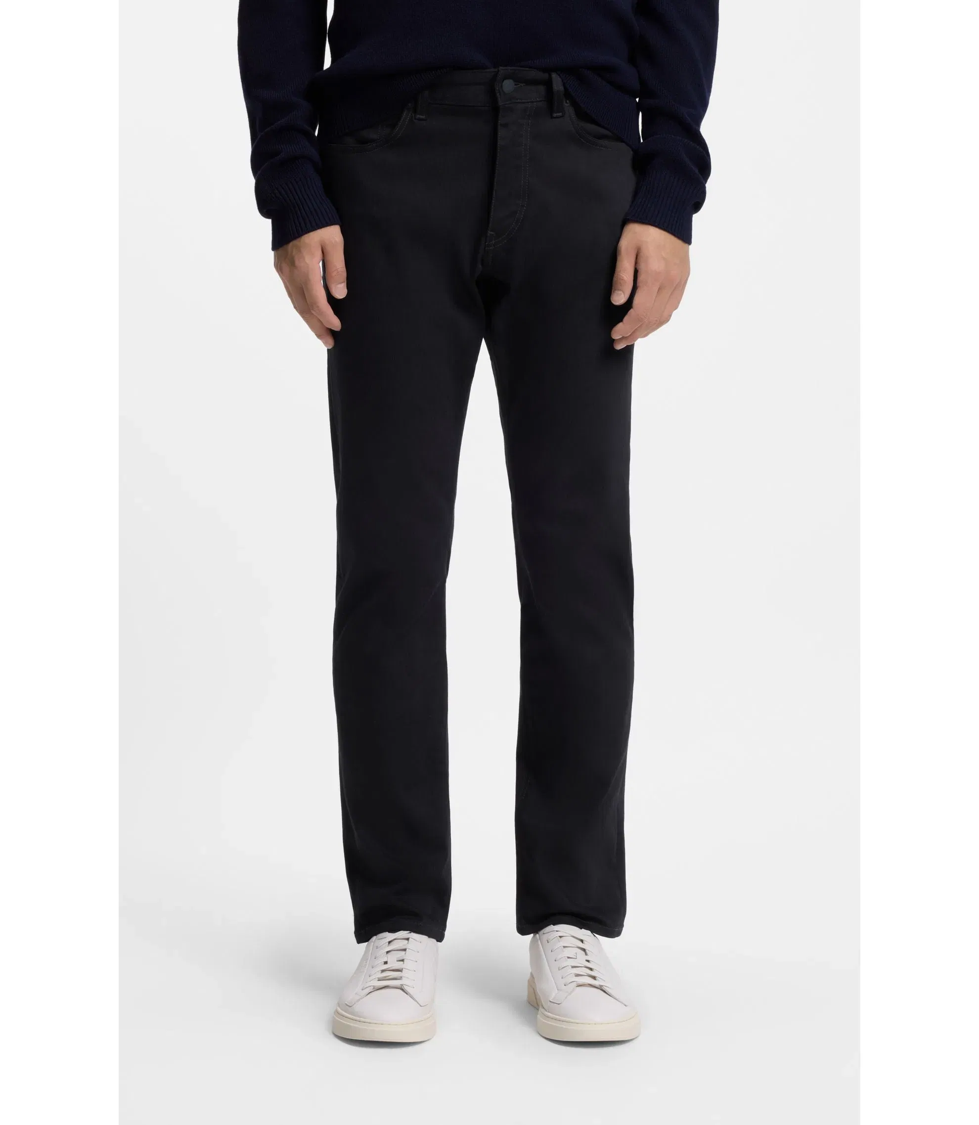 Boss Delaware Slim Fit Trousers In Fade Resistant Twill Dark Blue