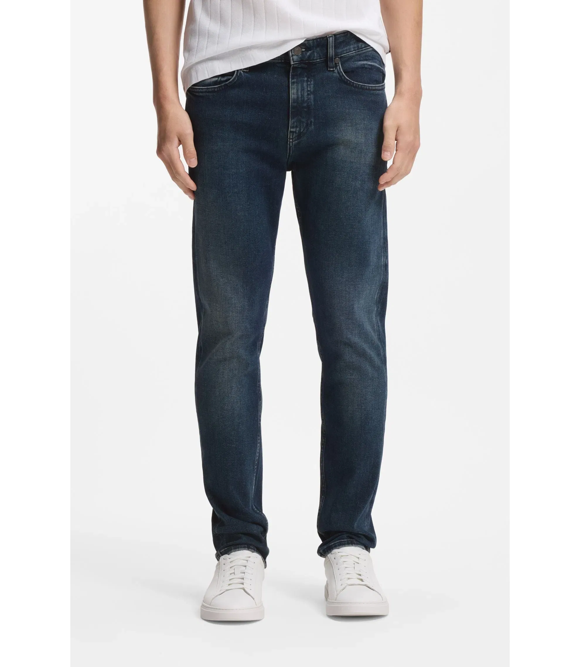 Boss Delaware Slim Fit Jeans In Soft Touch Denim Dark Blue