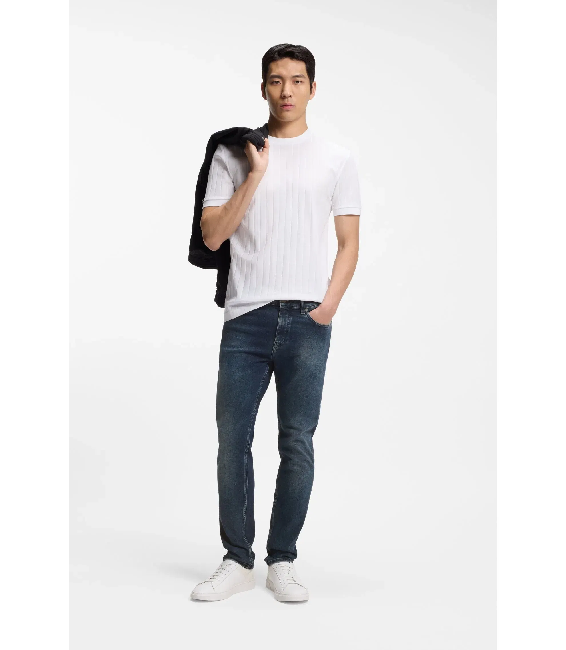 Boss Delaware Slim Fit Jeans In Soft Touch Denim Dark Blue