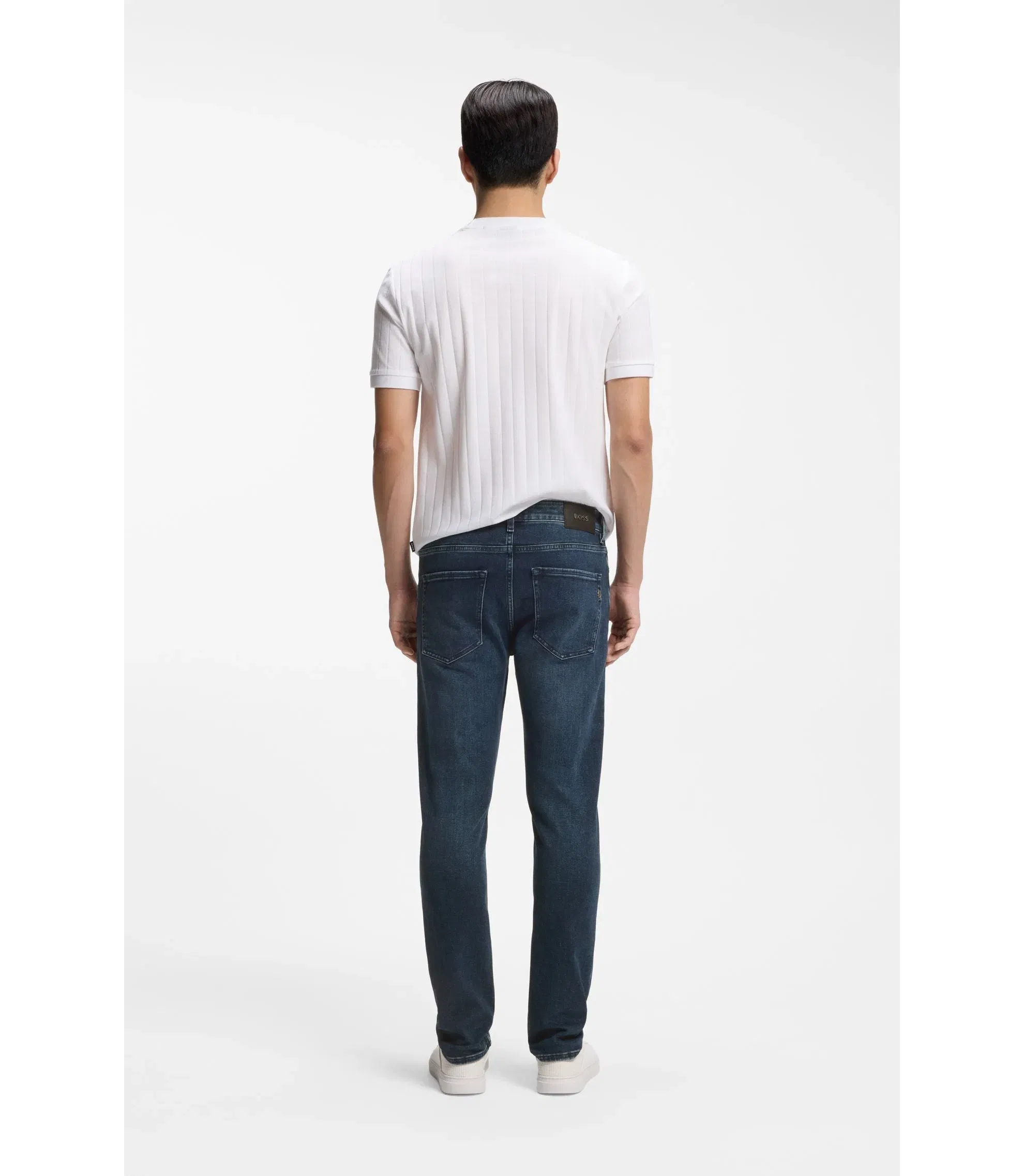 Boss Delaware Slim Fit Jeans In Soft Touch Denim Dark Blue