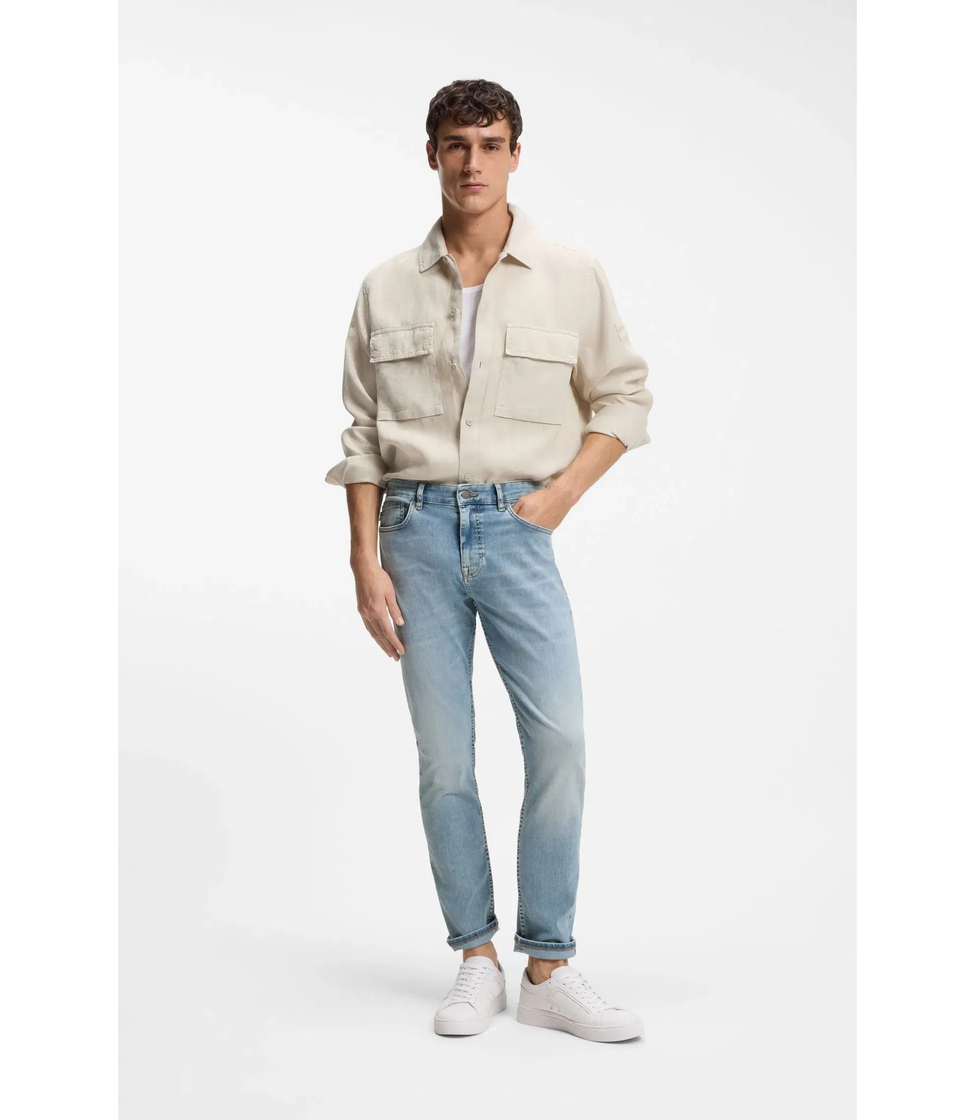 Boss Delaware Slim Fit Jeans In Blue Soft Motion Denim Turquoise