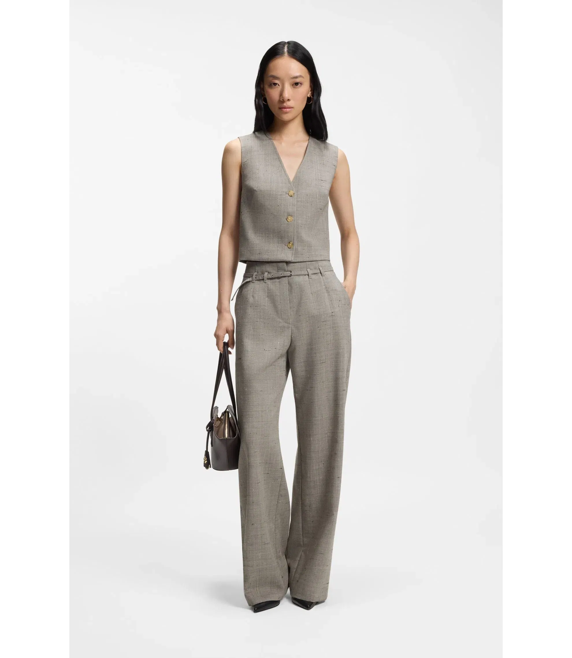 Boss Cropped Waistcoat In A Wool Blend Patterned Women's