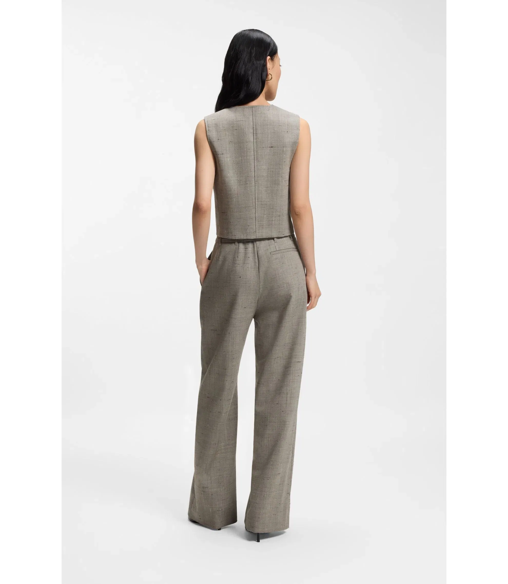 Boss Cropped Waistcoat In A Wool Blend Patterned Women's