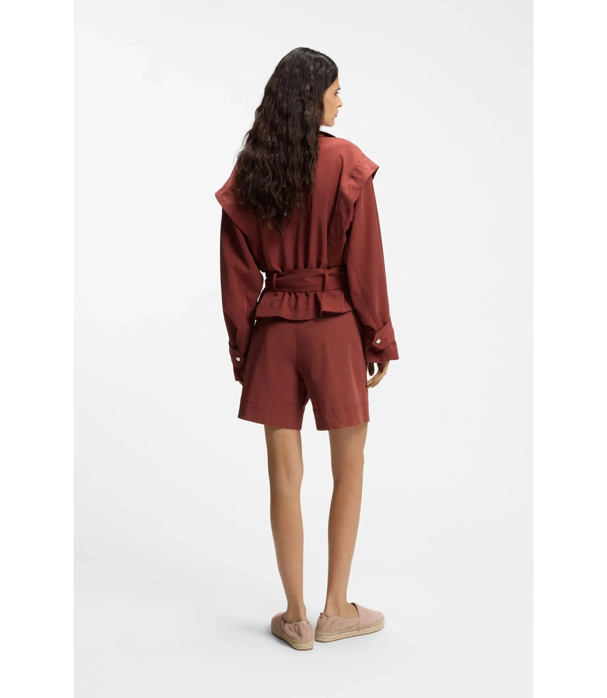Boss Cropped Trench Jacket With Belt Dark Red Women's