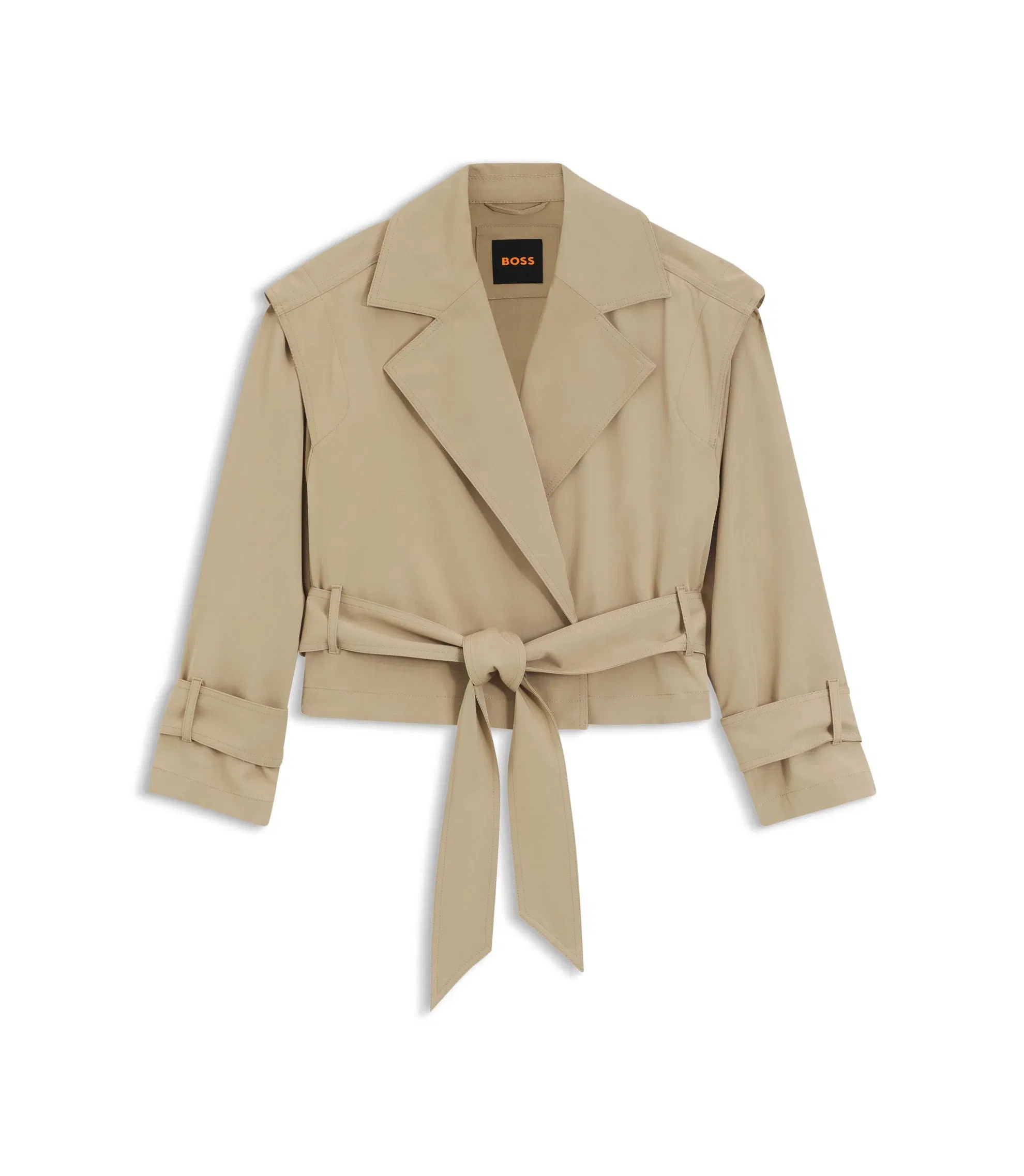 Boss Cropped Trench Jacket With Belt Brown Women's