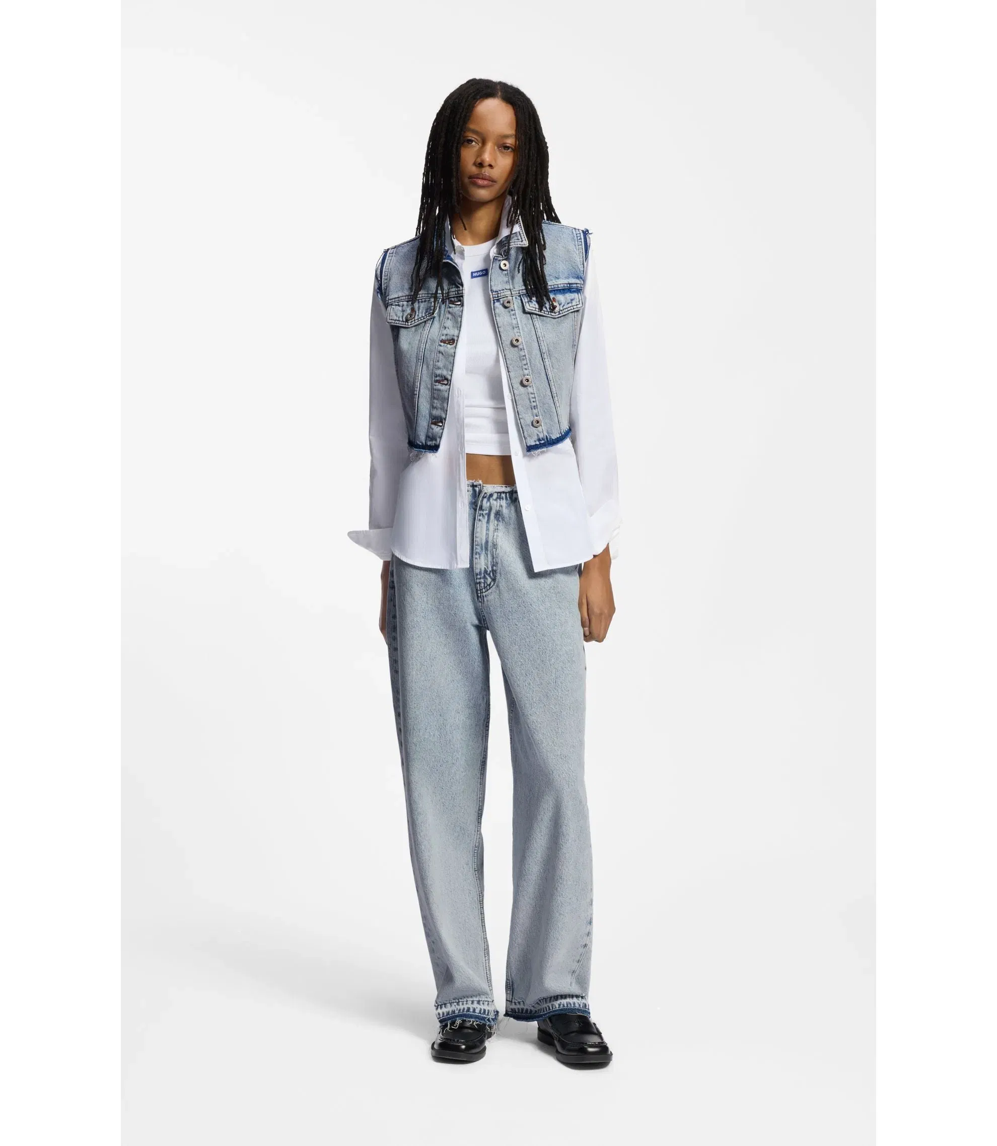 Hugo Cropped Sleeveless Vest In Azure Blue Denim Light Blue Women's