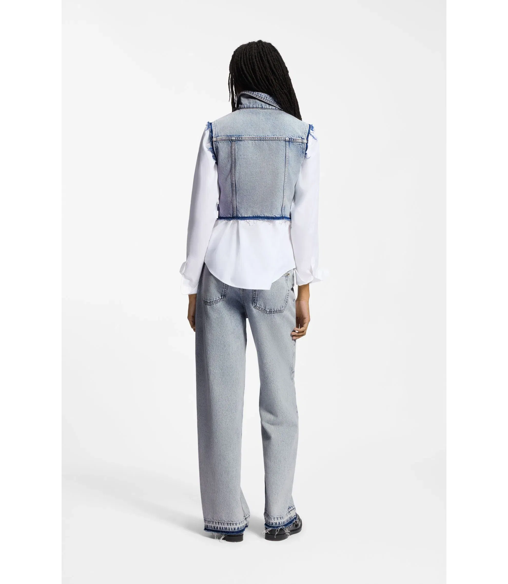 Hugo Cropped Sleeveless Vest In Azure Blue Denim Light Blue Women's