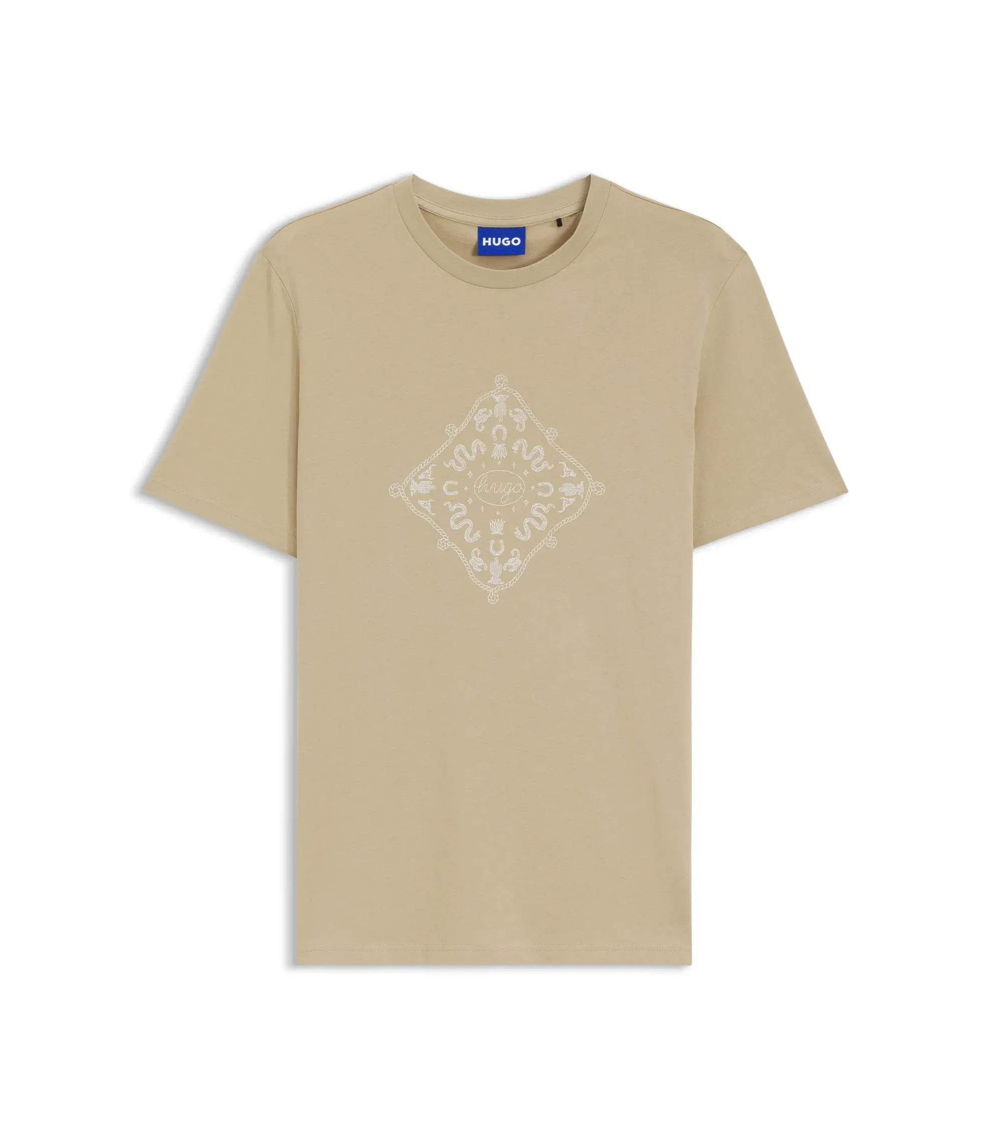 Hugo Crew Neck T-Shirt In Breathable Cotton Beige