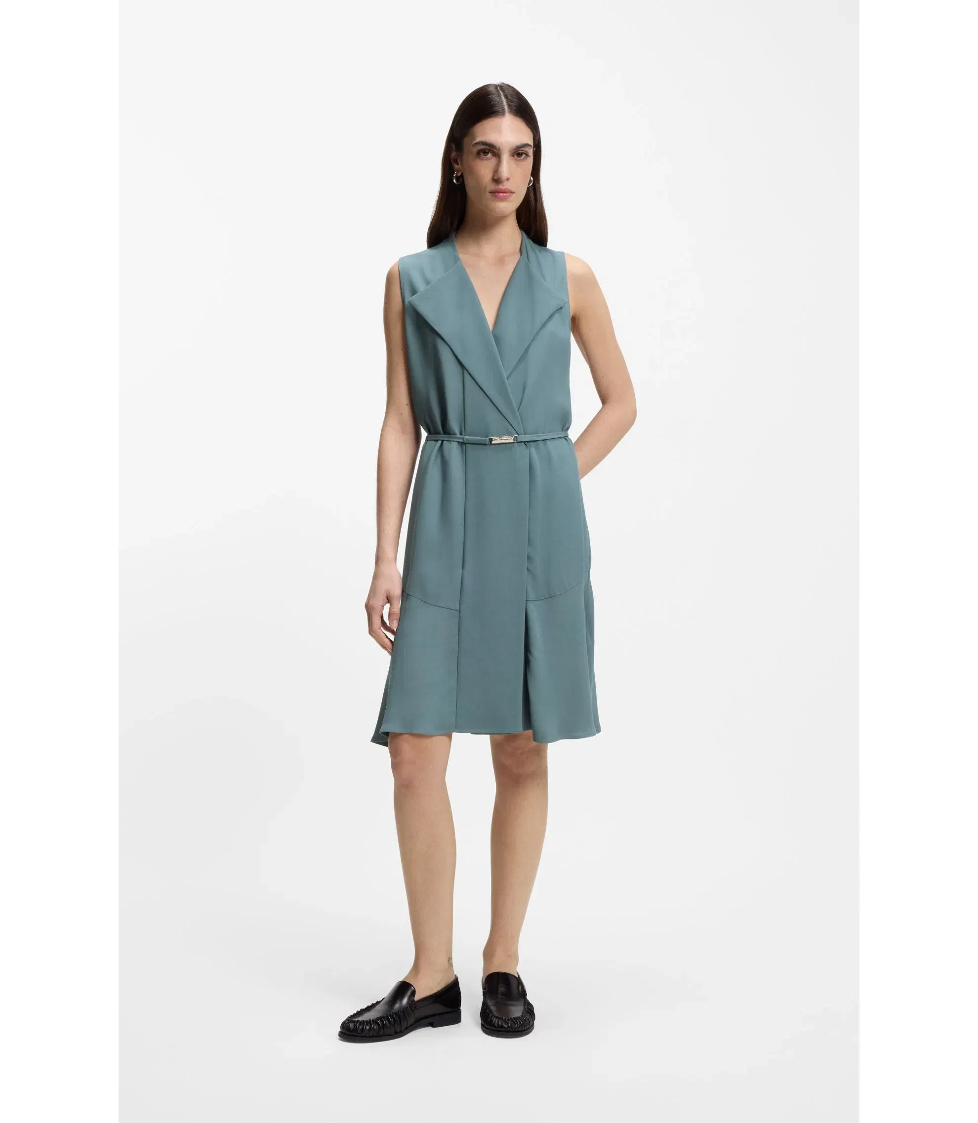 Boss Crepe Wrap Dress With Belt Blue Women's