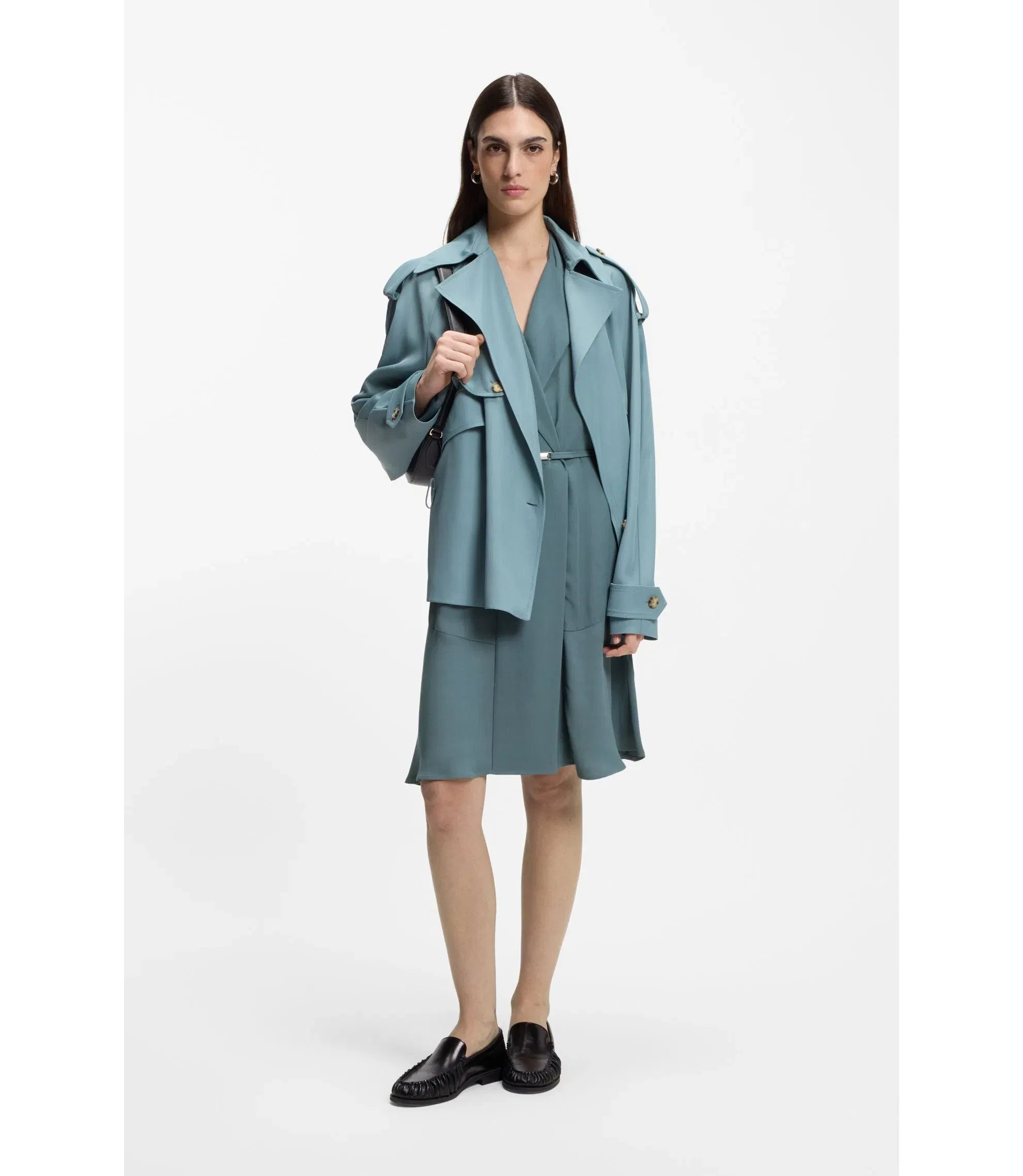 Boss Crepe Wrap Dress With Belt Blue Women's