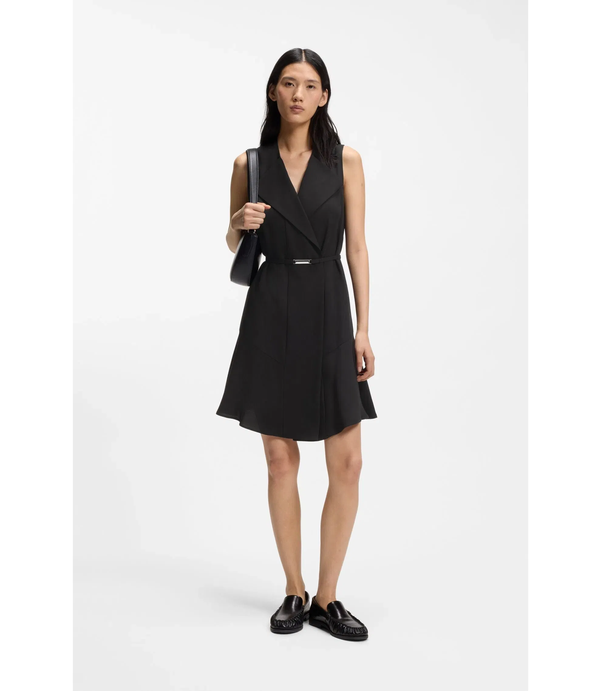 Boss Crepe Wrap Dress With Belt Black Women's