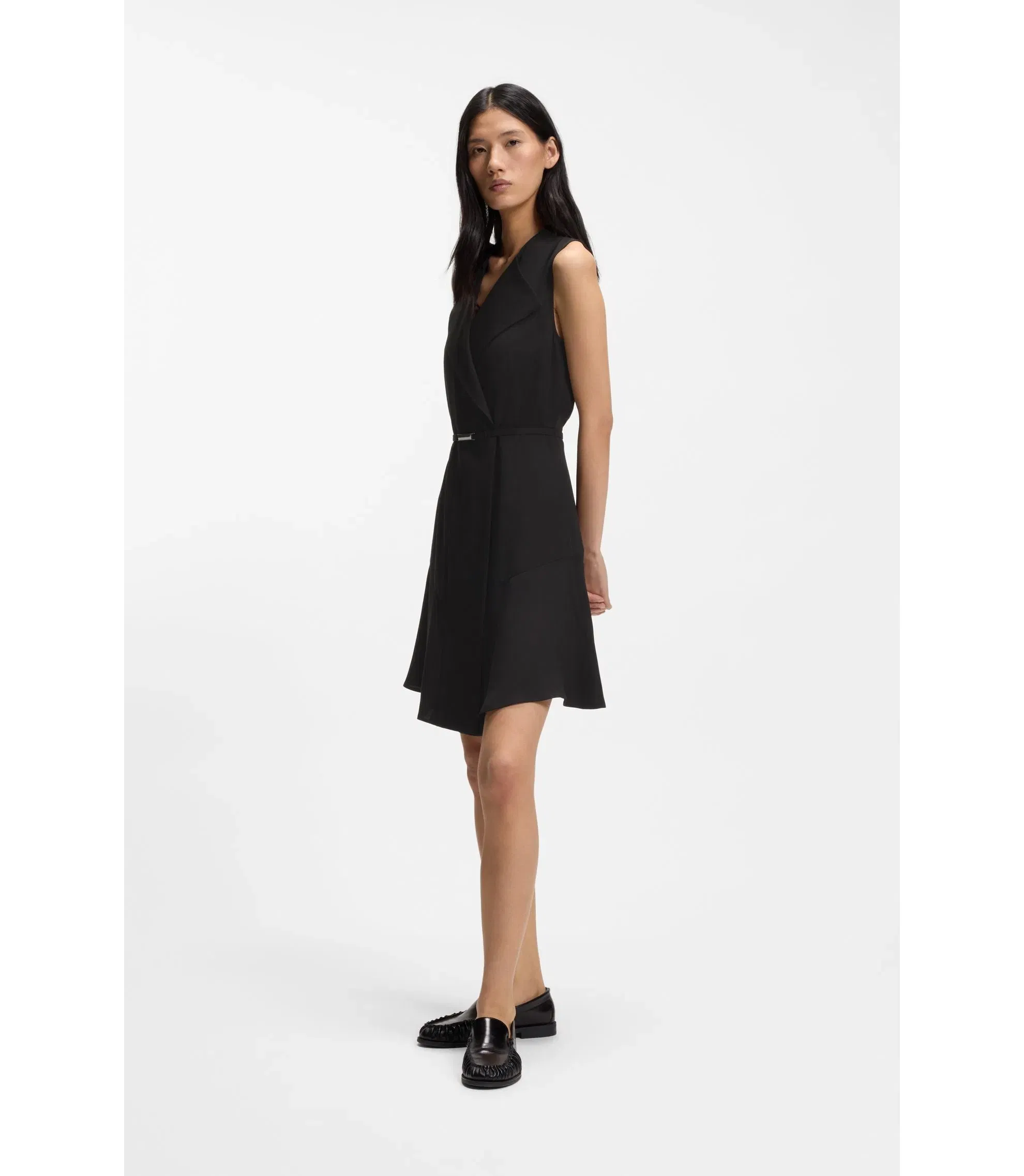 Boss Crepe Wrap Dress With Belt Black Women's