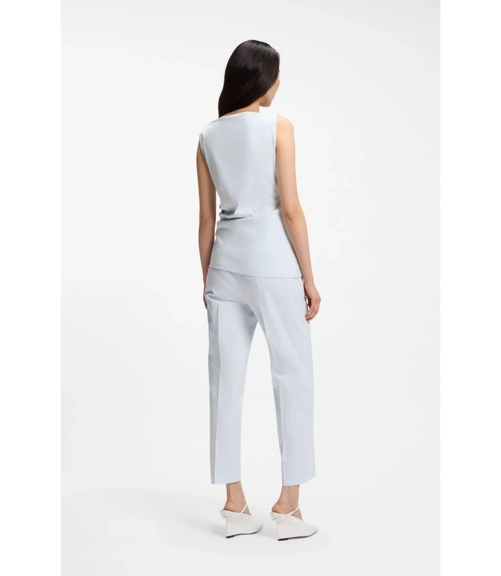 Boss Cowl Neck Asymmetric Top In Mercerized Cotton Light Blue Women's