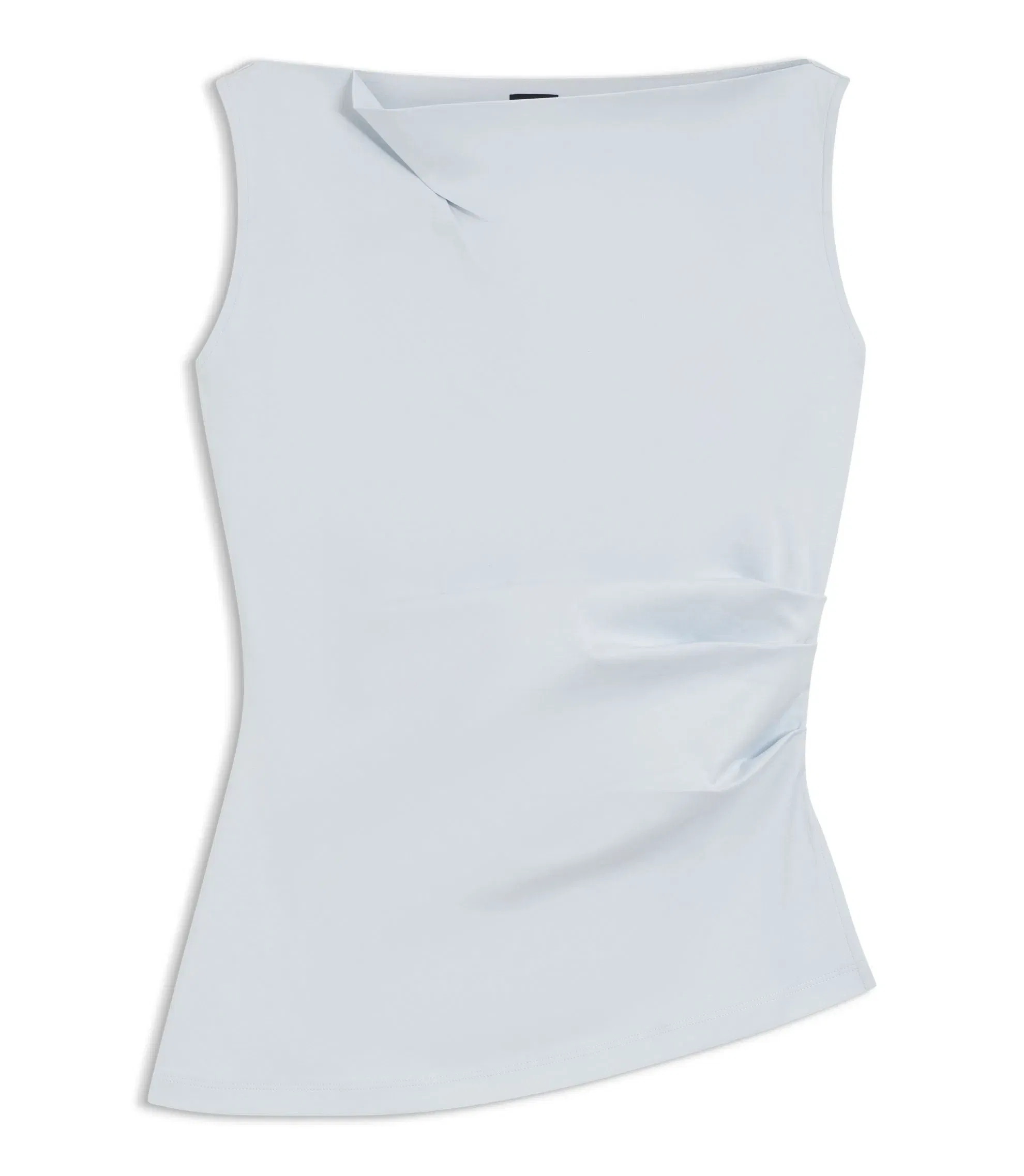 Boss Cowl Neck Asymmetric Top In Mercerized Cotton Light Blue Women's